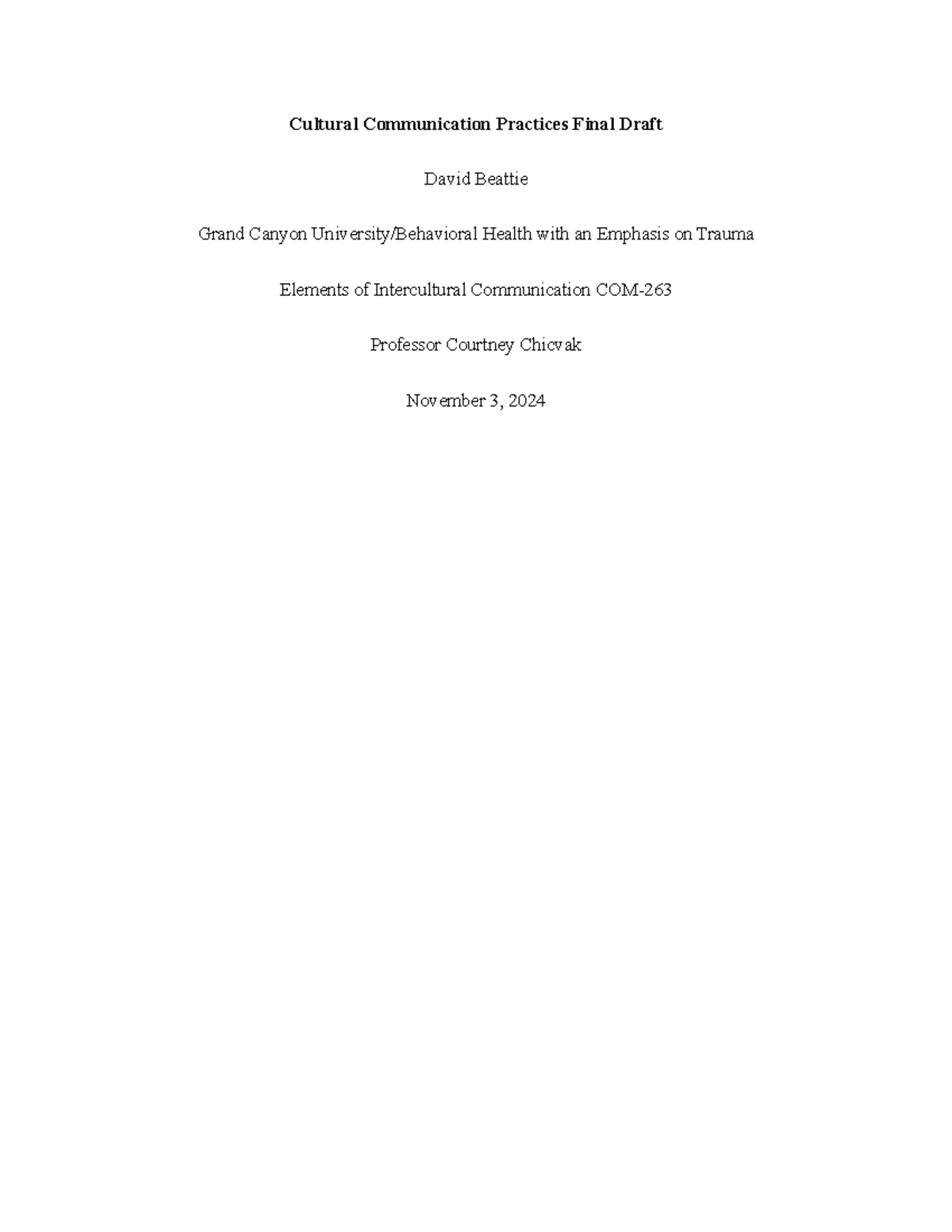 COM-263 Cultural Communication Practice Final Draft Analysis - Studocu