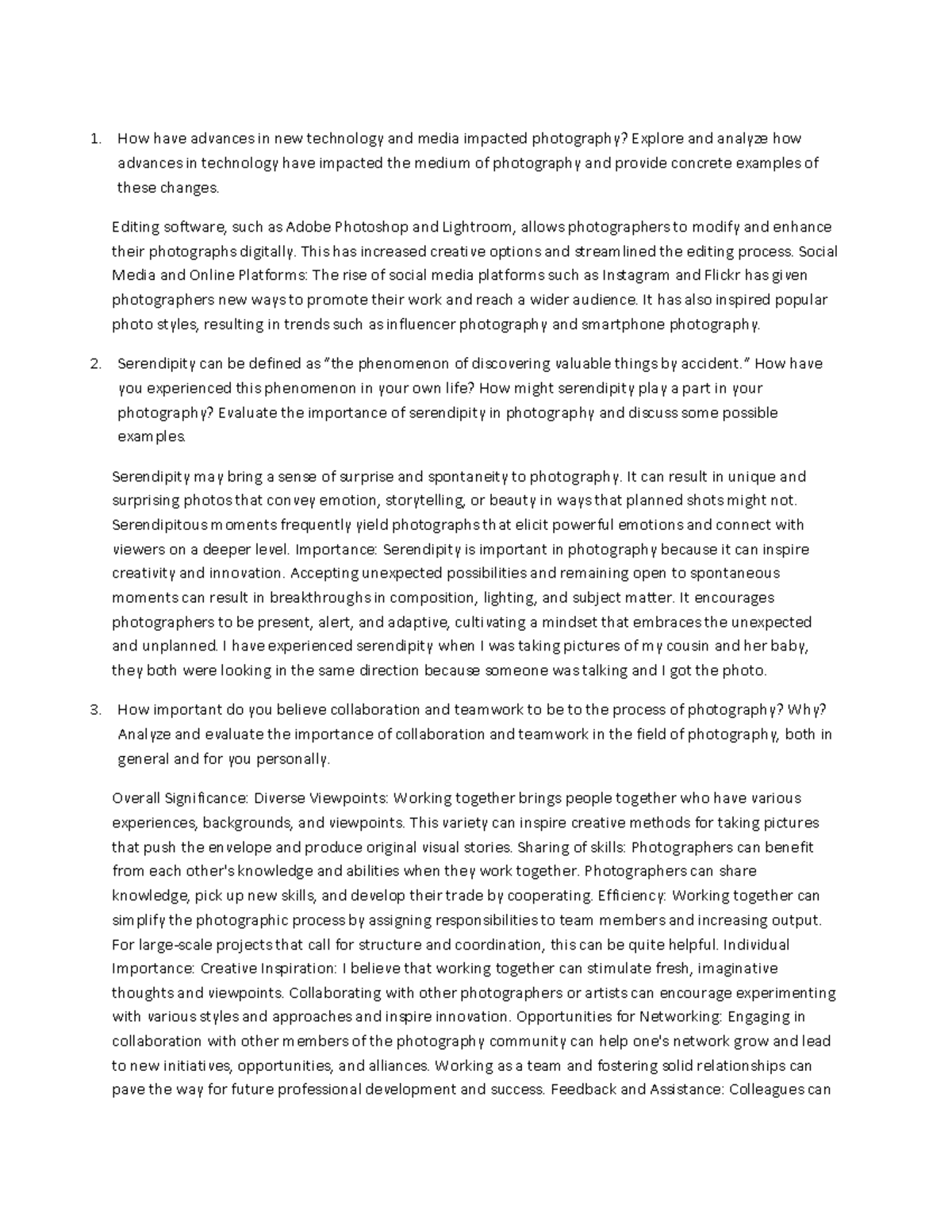 Unit 6 Photography Insights: Critical Thinking Questions by Mariah ...