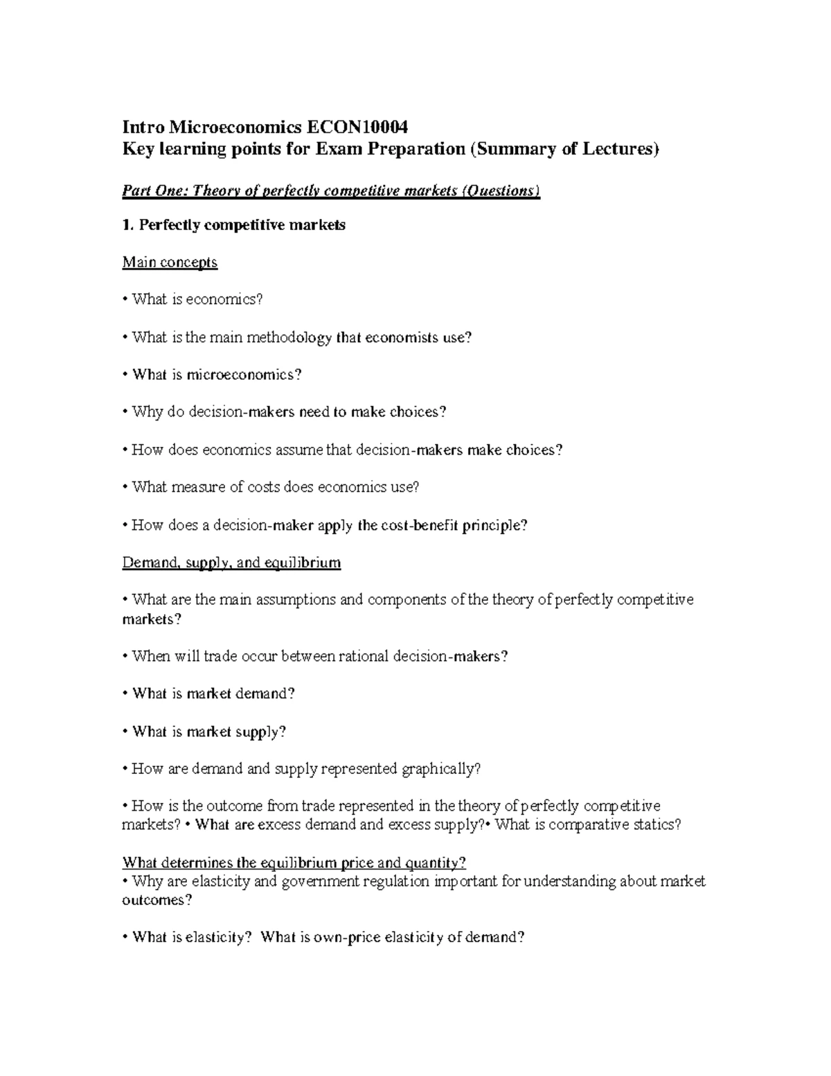 2025 SEM 1 Introductory Microeconomics Final Exam Practice Questions ...