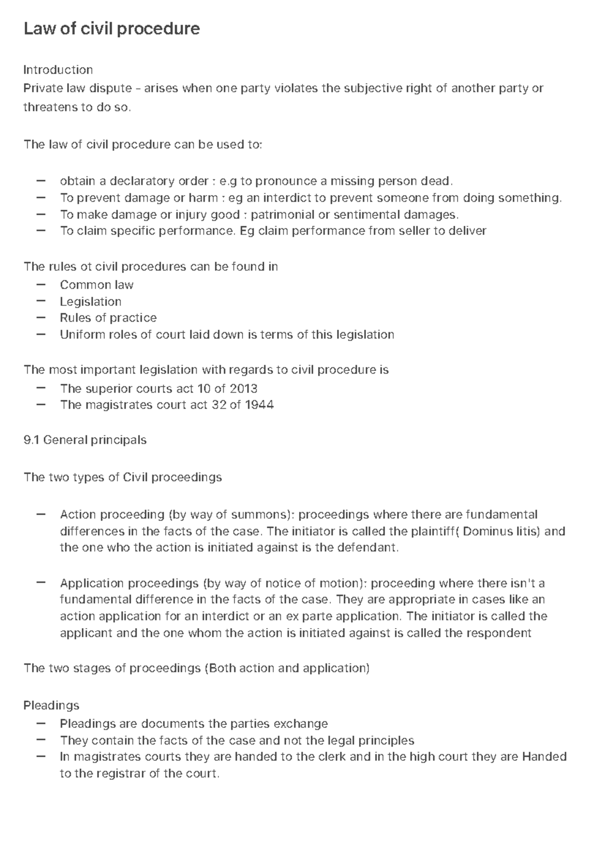 Law of Civil Procedure - Comprehensive Study Notes - Studocu