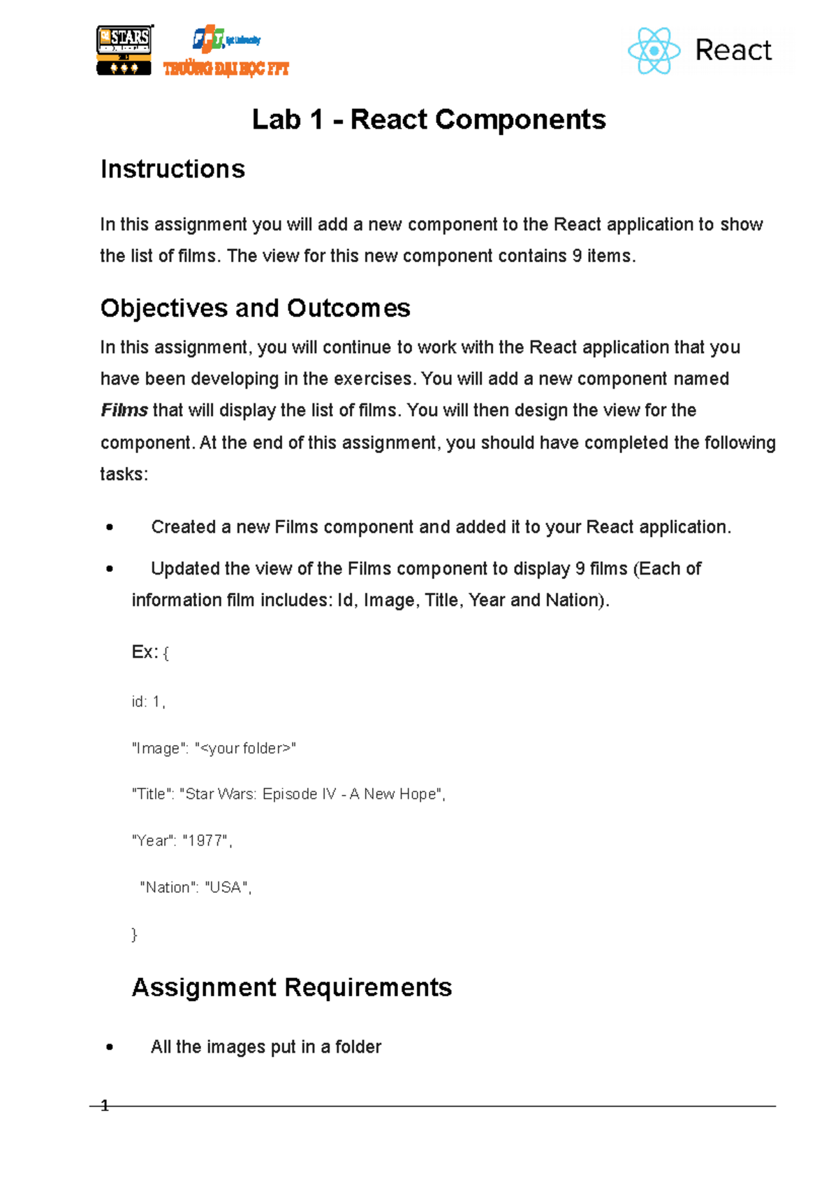Lab 1 - React Components - The view for this new component contains 9 ...