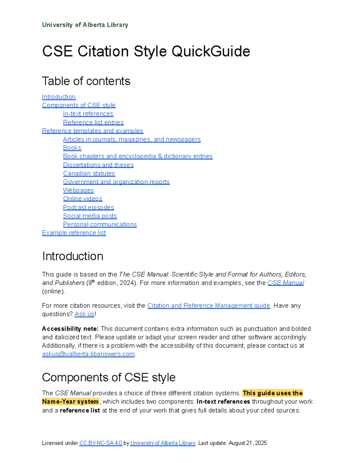 CSE Citation Style QuickGuide - UAL 2025 Edition - Studocu