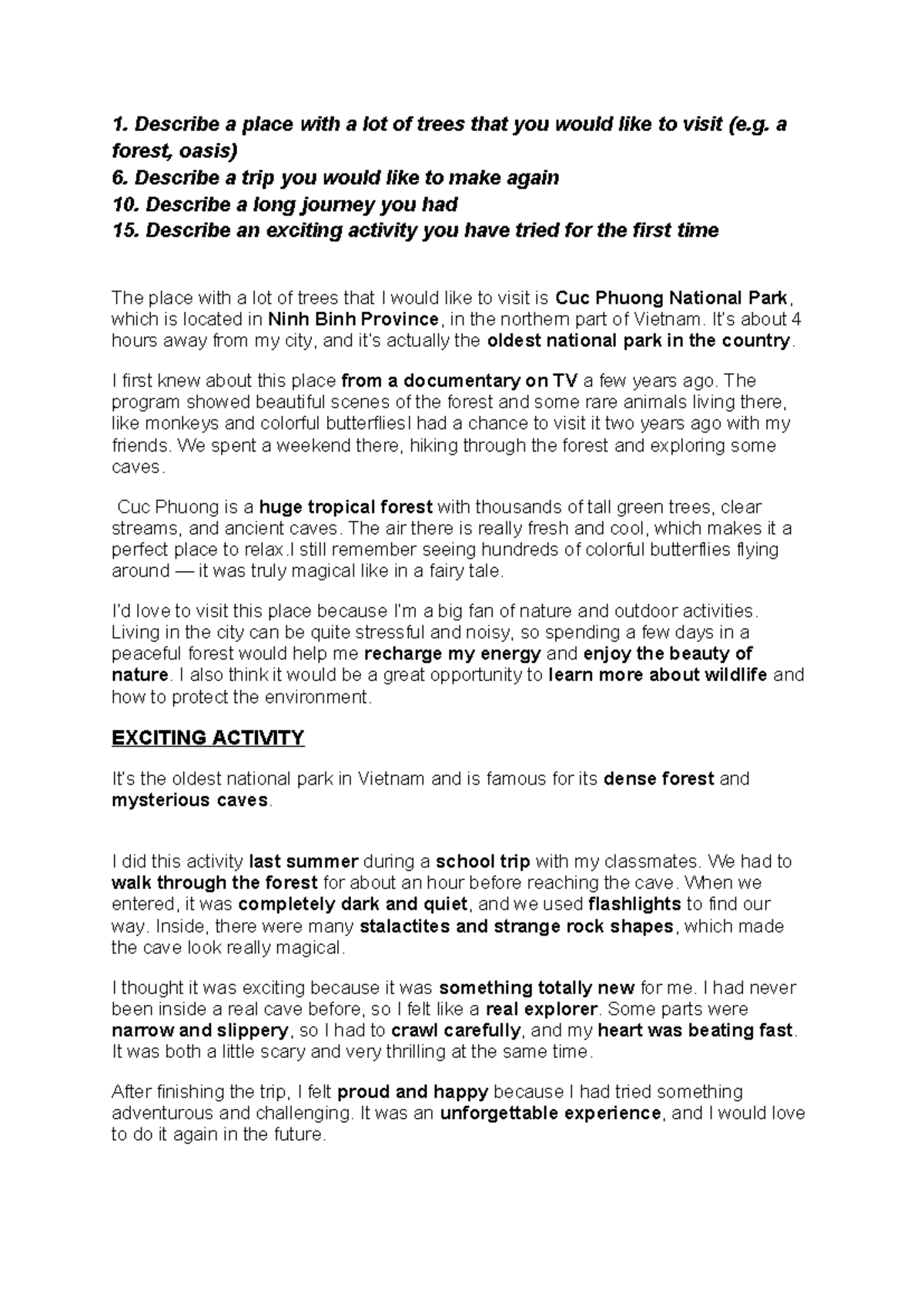 Speaking Pre-Test: Descriptive Topics and Personal Experiences (BẢO HÂN ...