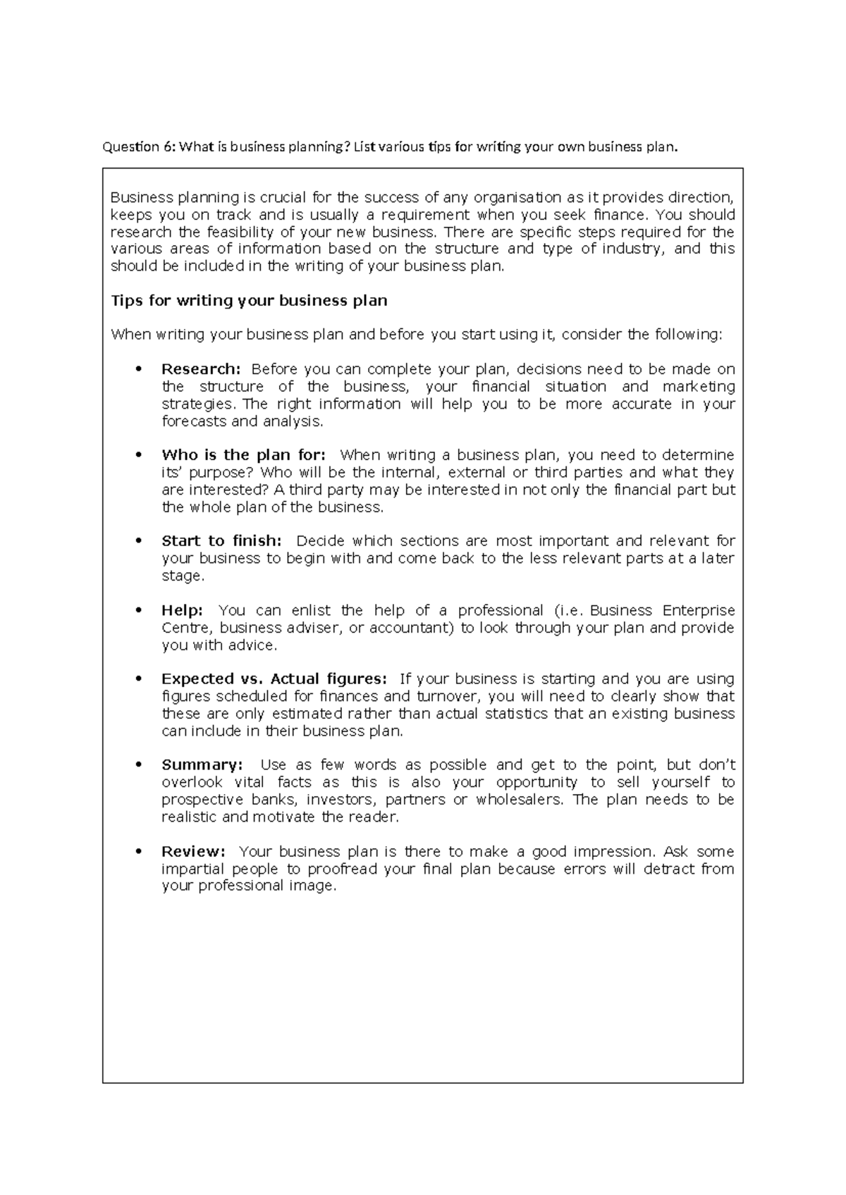 BUS 101: Tips for Writing Your Own Business Plan - Studocu