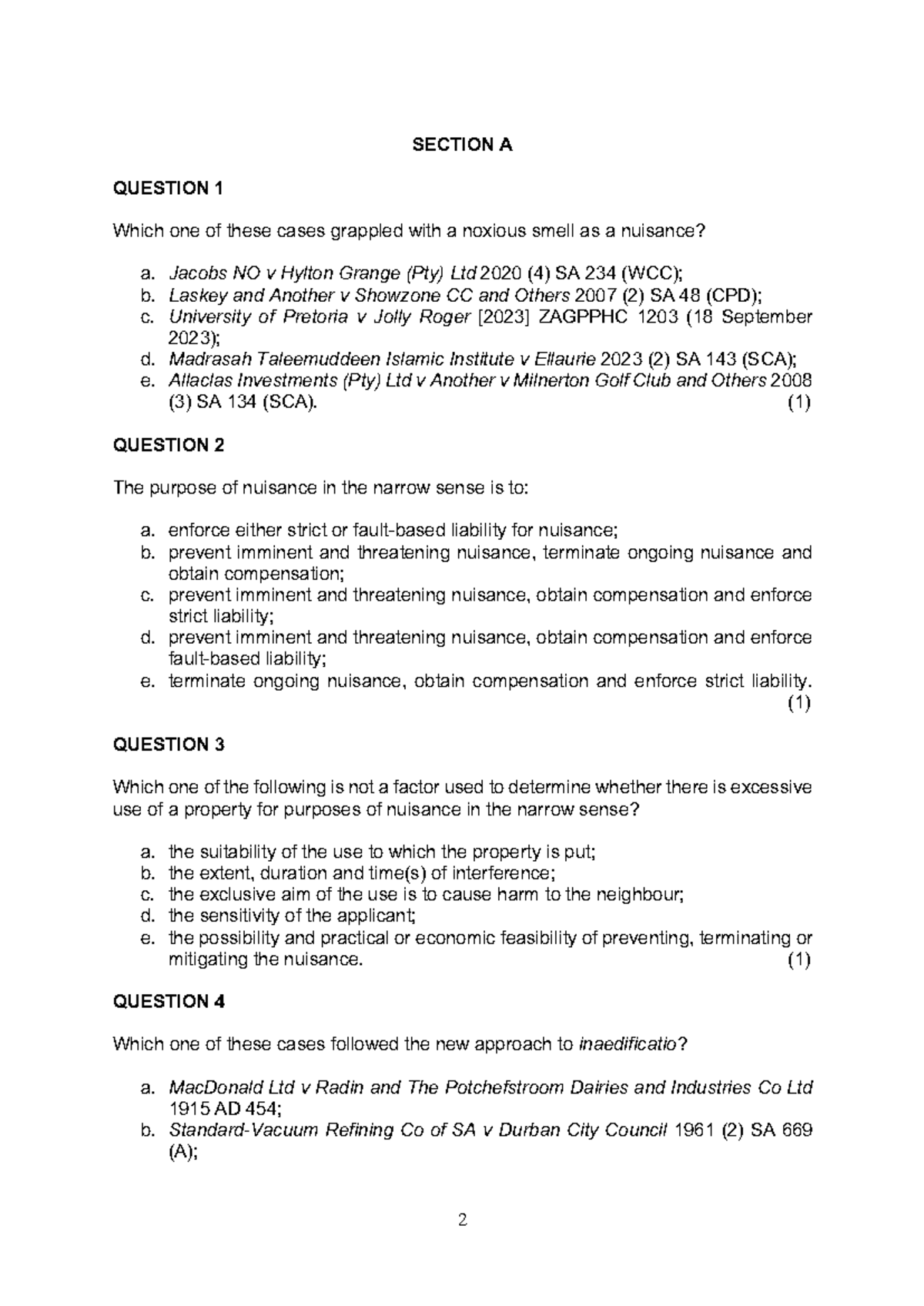 Q Paper Property LAW - PRACTICE QUESTIONS (2023) - Studocu