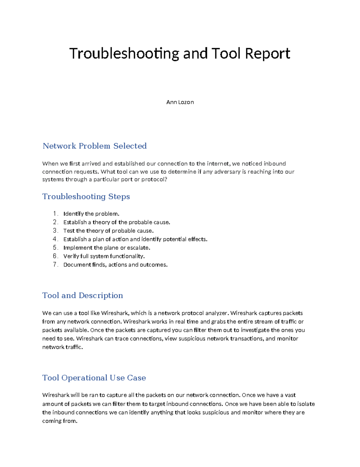 Network Troubleshooting and Wireshark Tool Report Guide - Studocu