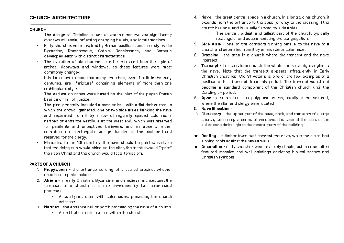 ARCH211 Church Architecture: Evolution and Key Features - Studocu