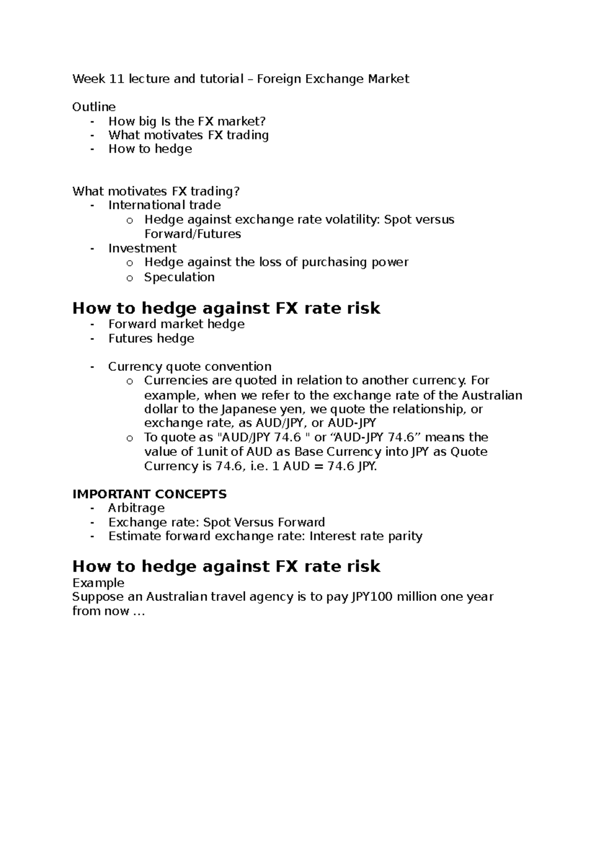 Week 11 Lecture & Tutorial: Understanding the Foreign Exchange Market ...