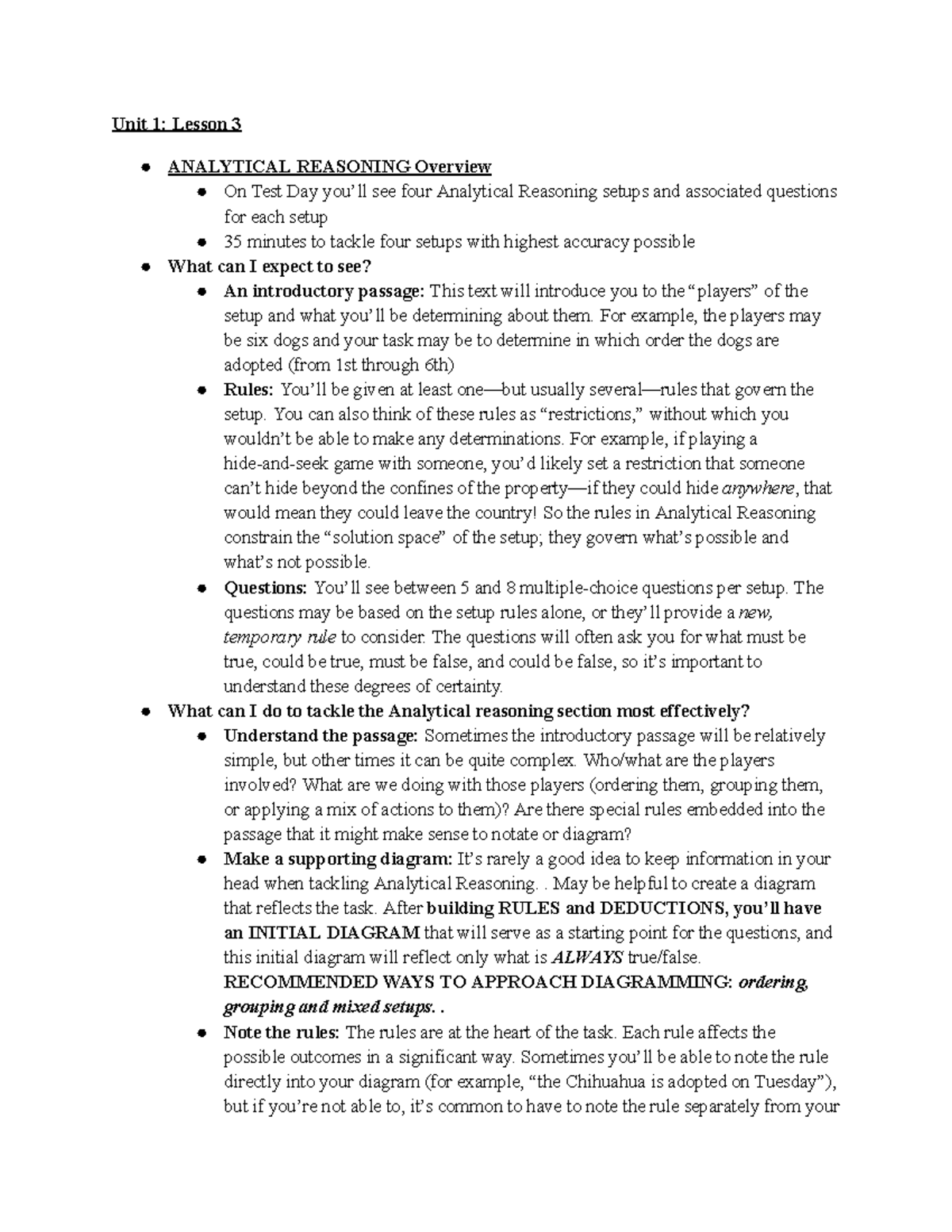 LSAT Khan Academy Analytical Reasoning Notes - Part 2 - Studocu