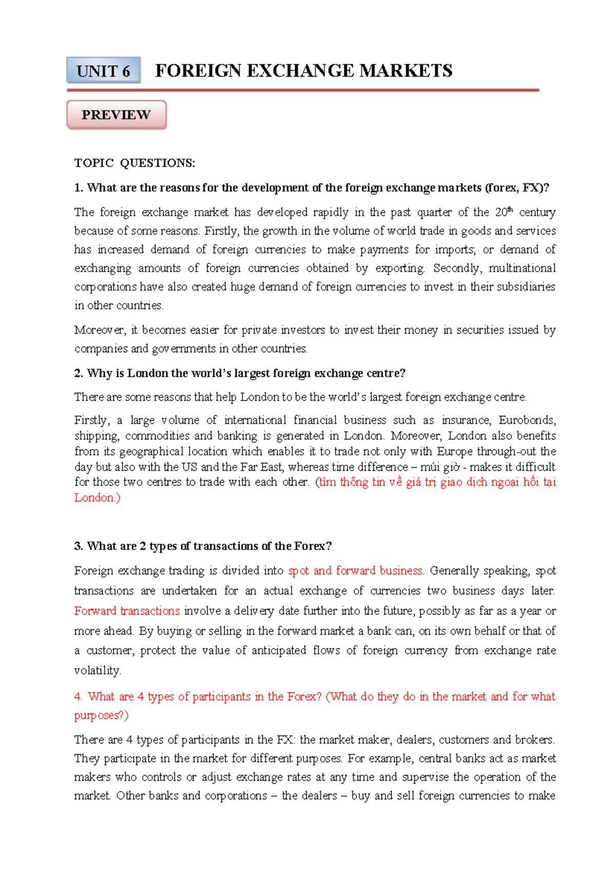 UNIT 6 Foreign Exchange Markets: Key Concepts and Questions - Studocu