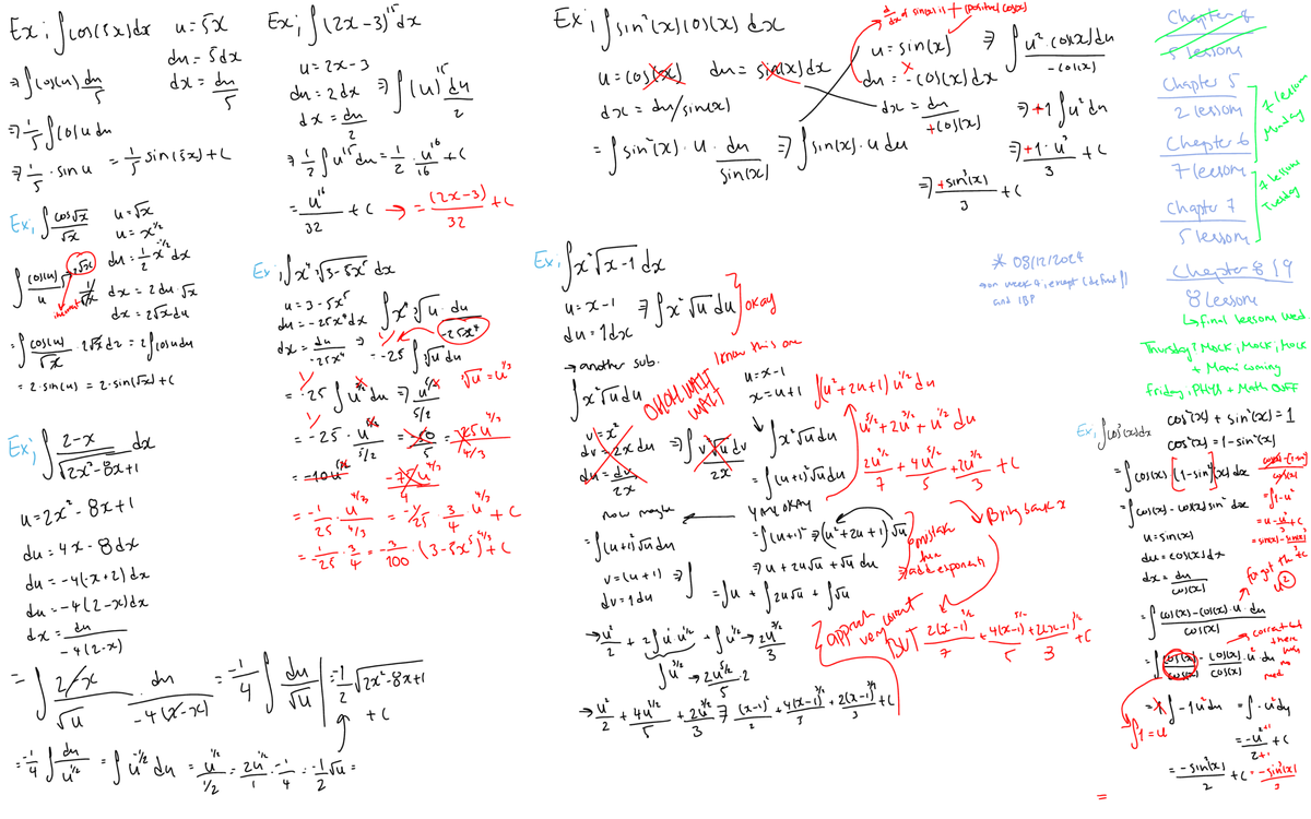 Calculus 2 Prcatice notes - Ex: Chapter of 5dx sin(x) 7 lessons finish ...