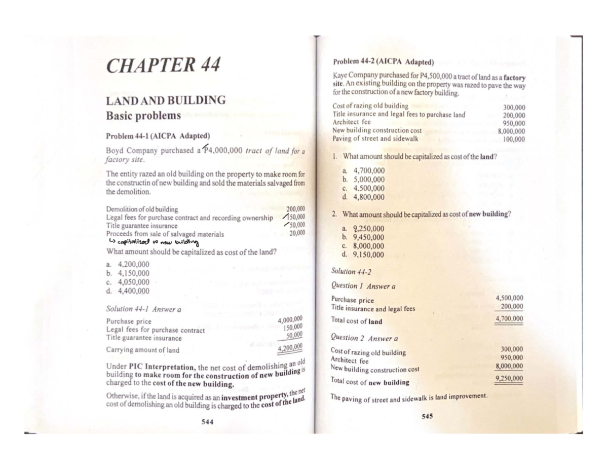 CHAPTER 44: Cost Capitalization for Land and Building (Prac-Valix-LBM) - Document Preview