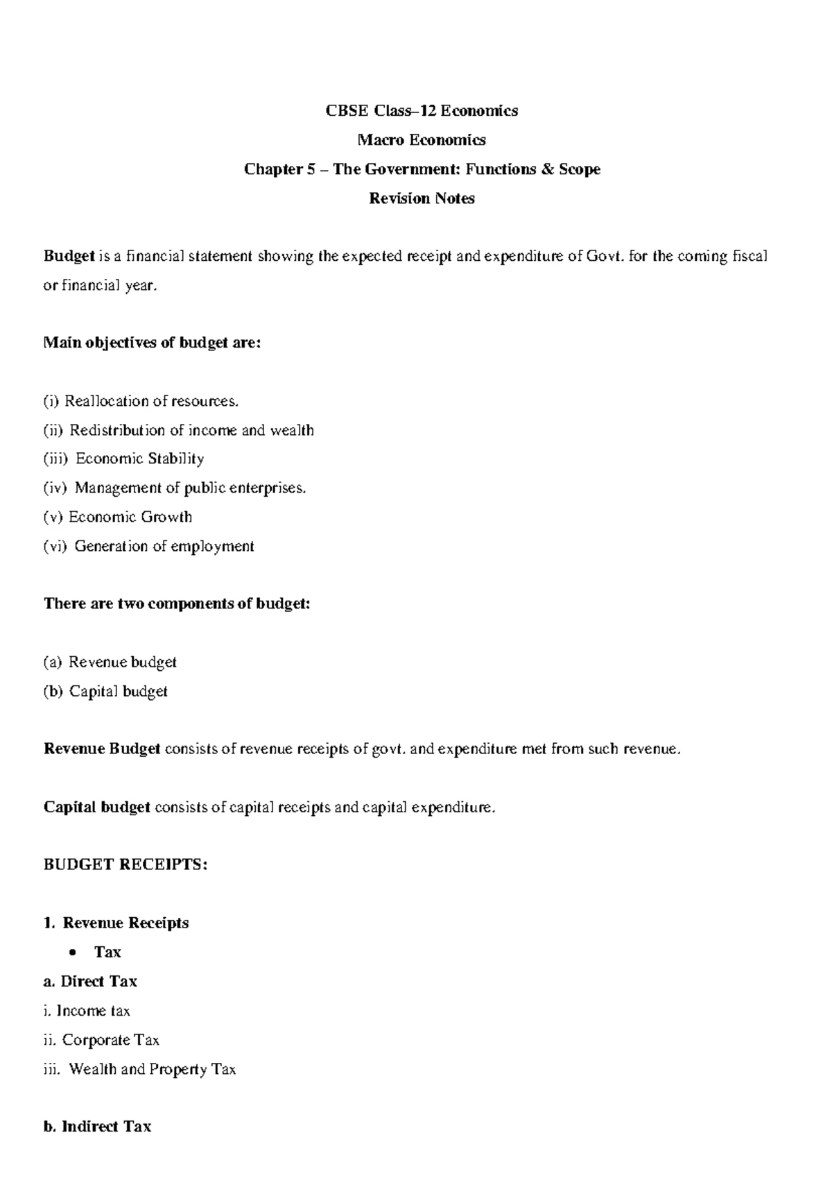 CBSE Economics Macro Economics Chapter 6 Revision Notes on Open Economy ...