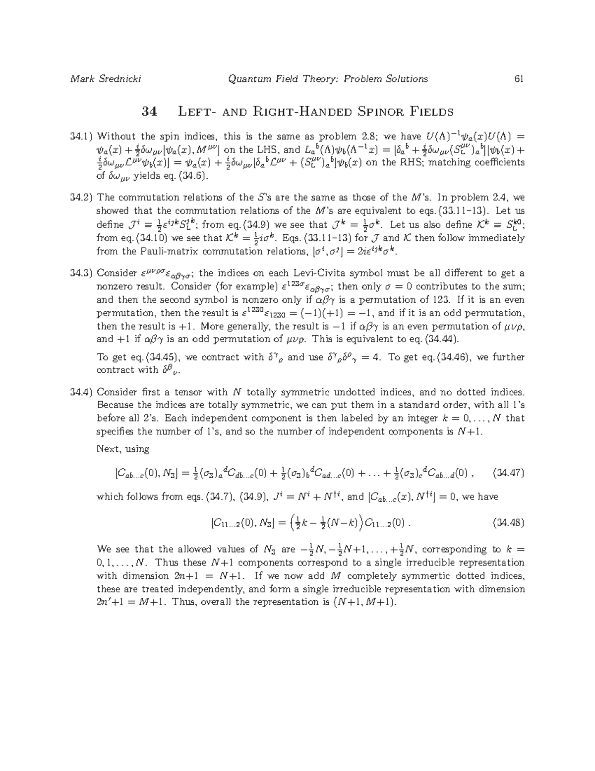 Srednicki QFT Problem Solutions 61: Spinor Fields & Commutation ...