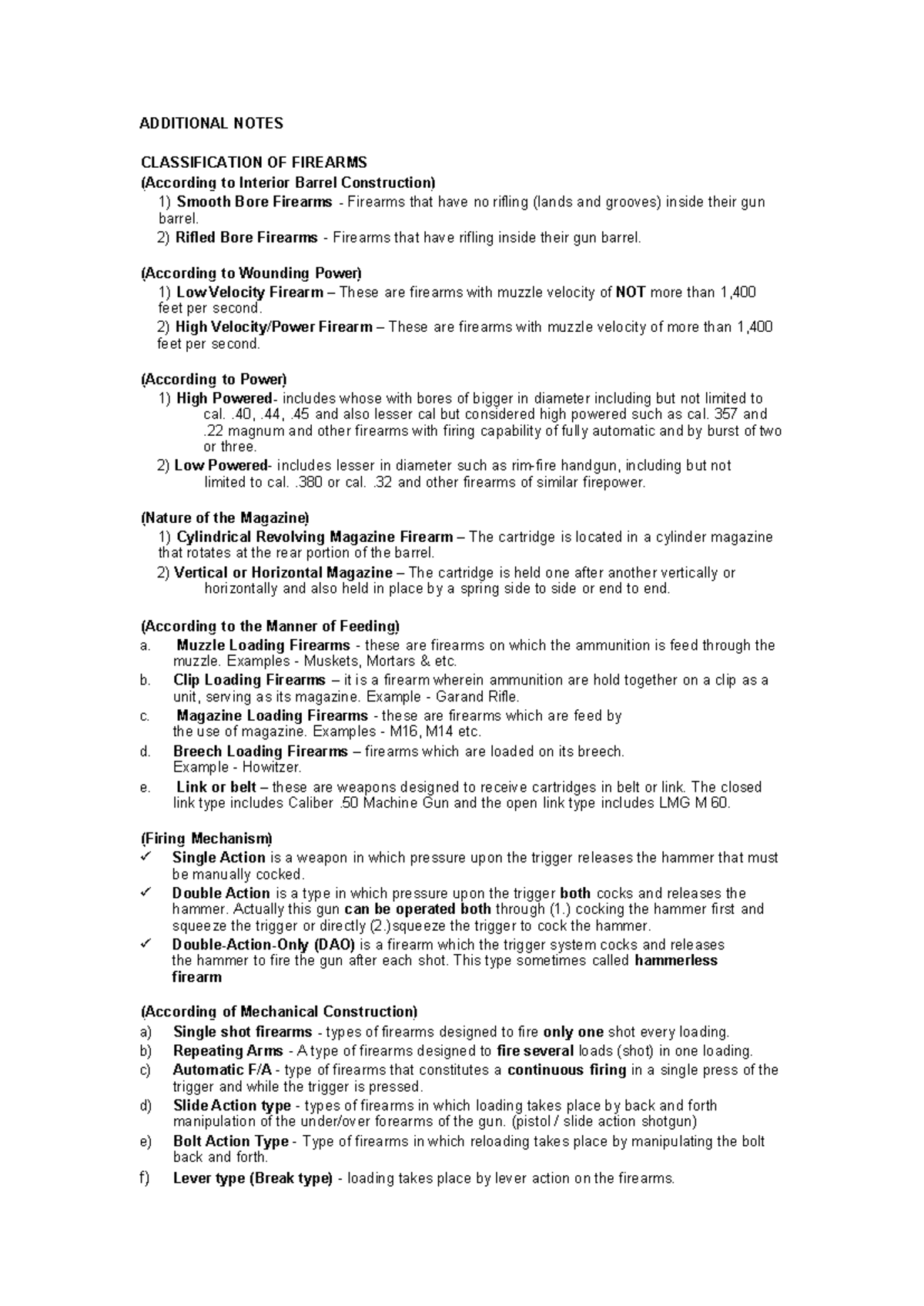 Classification of Firearms: Additional Notes on Types and Mechanisms ...