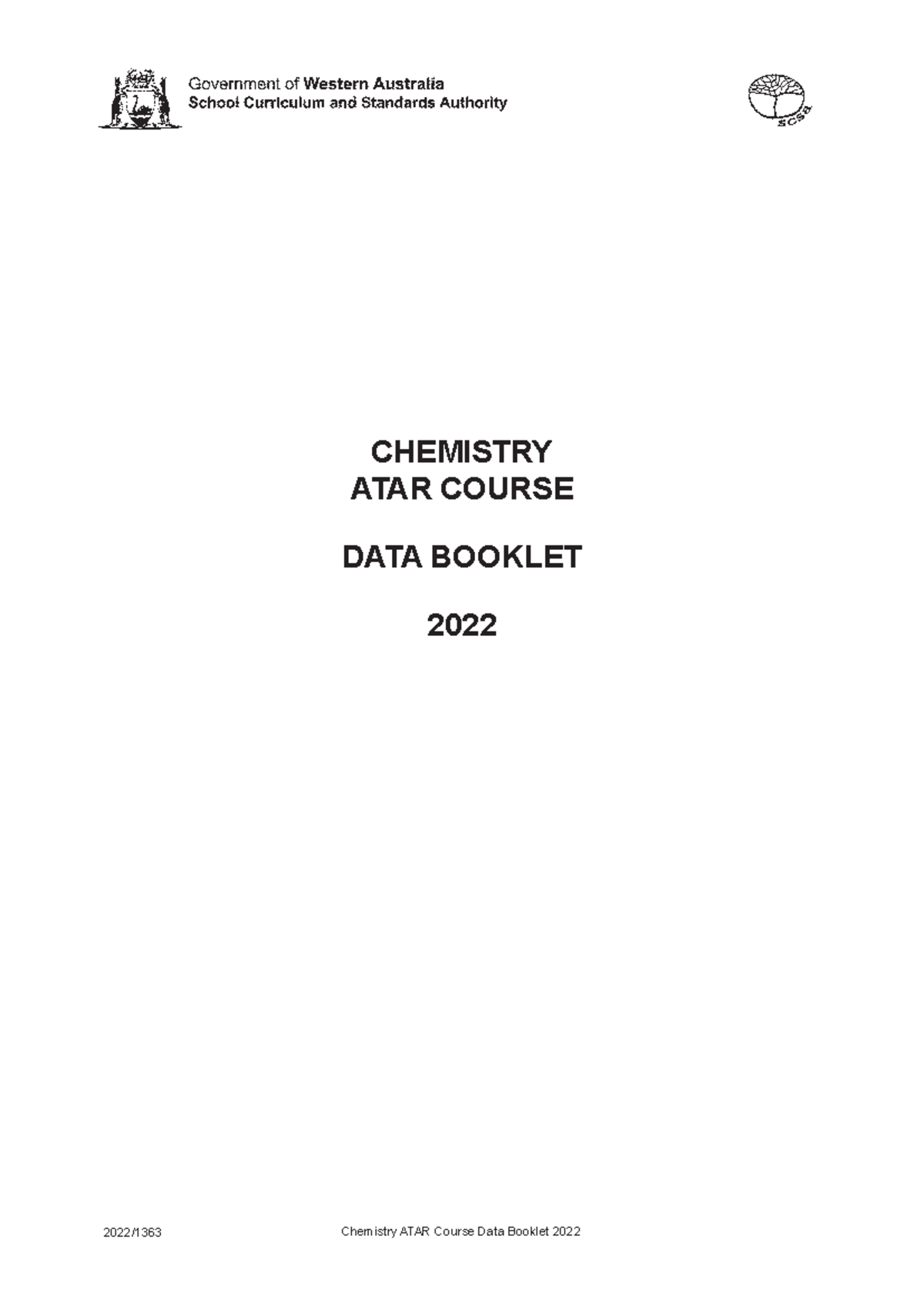 2022-CHE-ATAR Course Data Booklet Summary & Key Information - Studocu