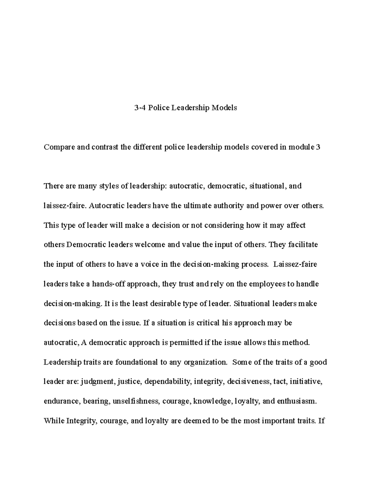 POL 301: Comparing Police Leadership Models and Their Traits - Studocu