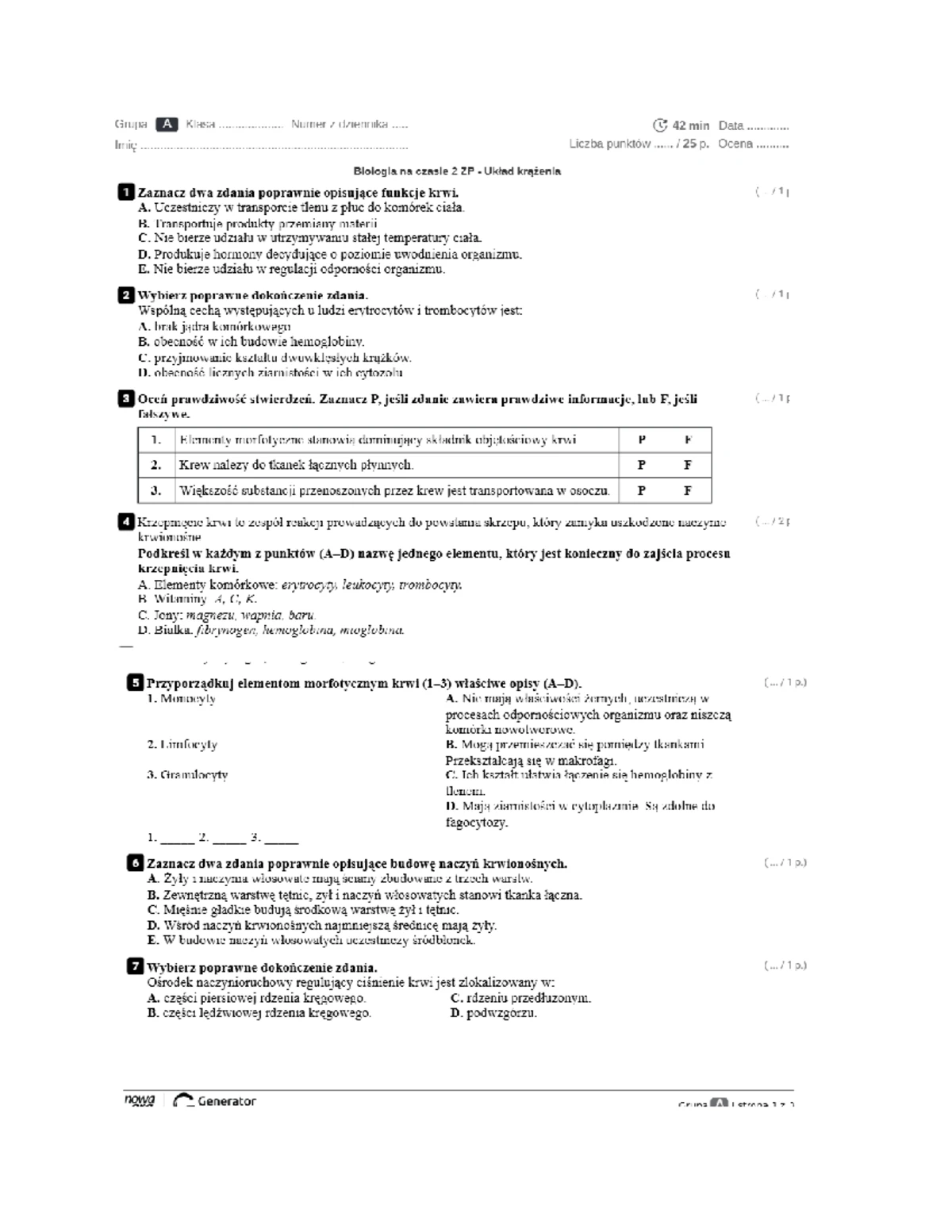 Sprawdzian Biologia Uklad Krazenia 2 Gim www.studocu.com