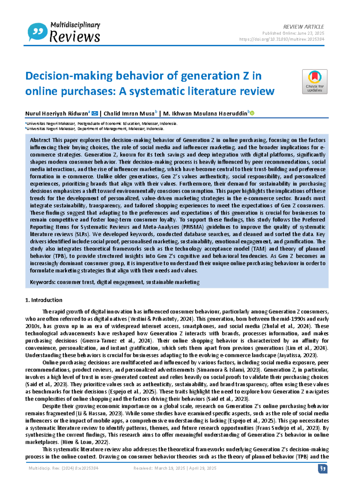 REVIEW ARTICLE: Gen Z Online Purchasing Behavior - A Systematic Review ...