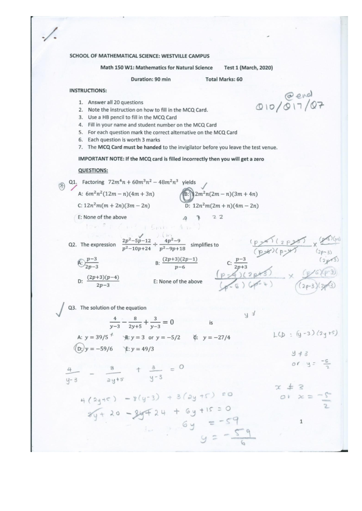 Maths 2020 test 1 - MATH150 - Studocu