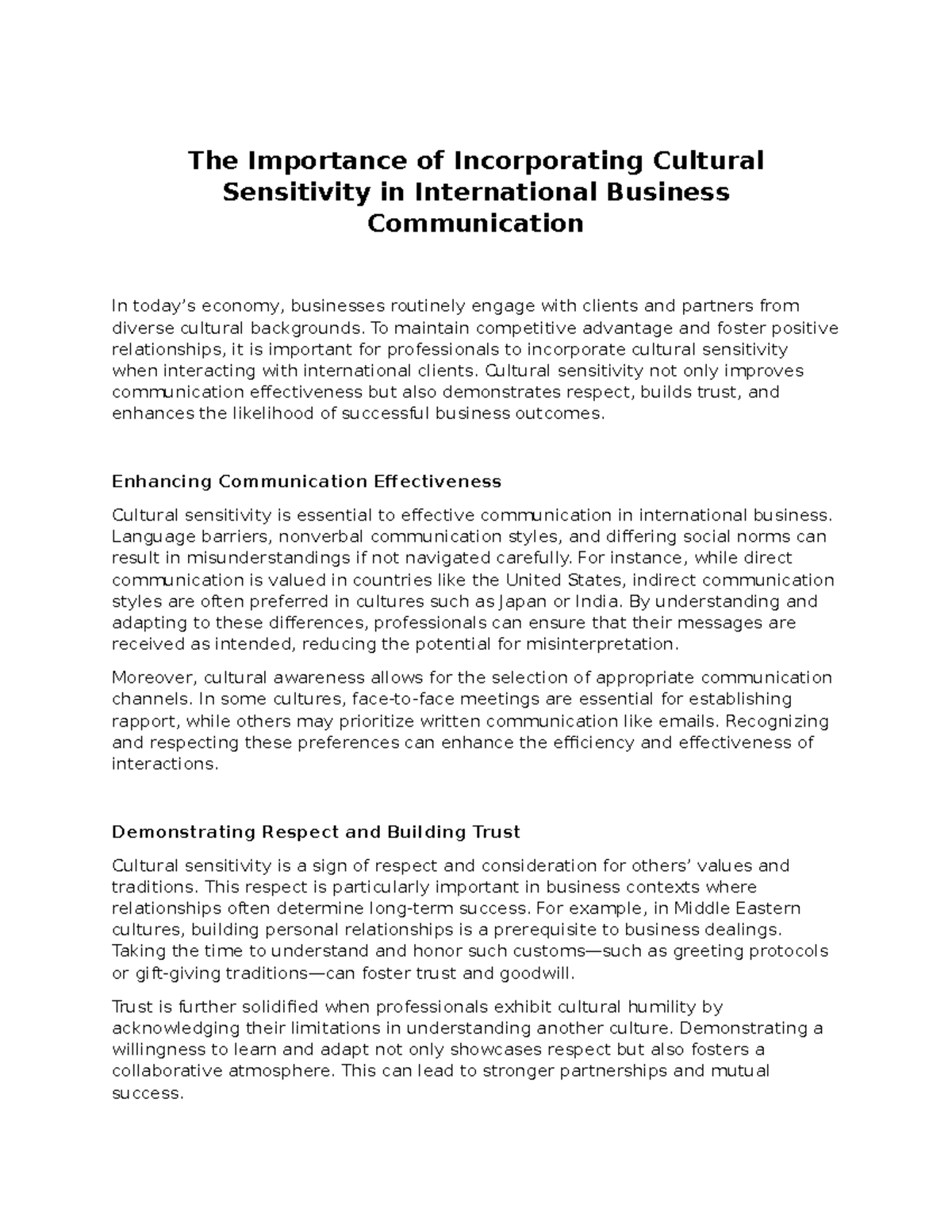 C716 - Cultural Sensitivity in International Business Practices - Studocu