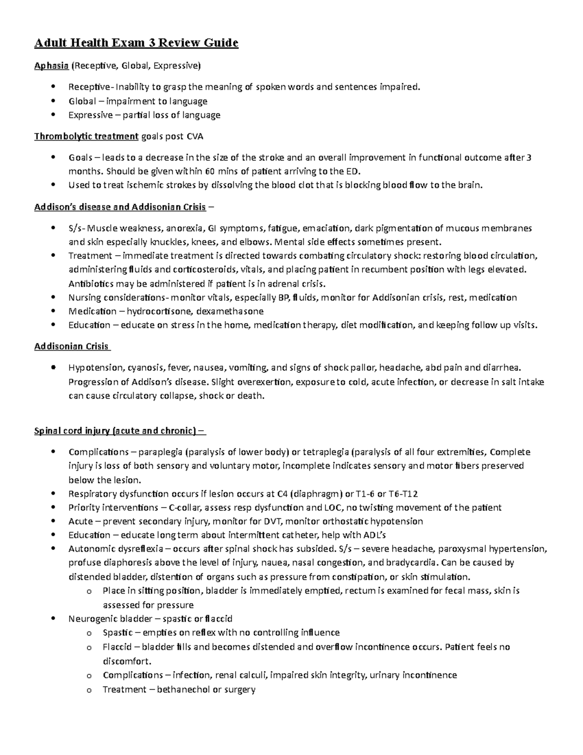 Exam 3 AH 2 - Comprehensive Adult Health Lecture Notes for AH 3 - Studocu