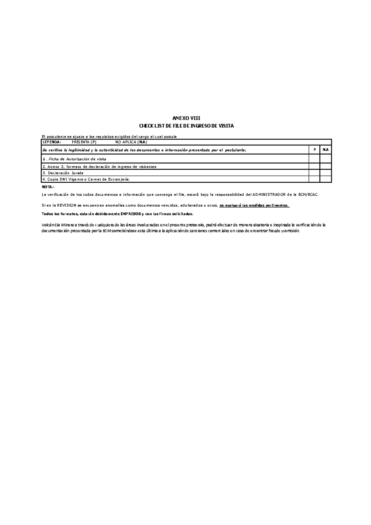 Formato de Visita - Check List de Ingreso - Rodin ORE Rojas - Studocu