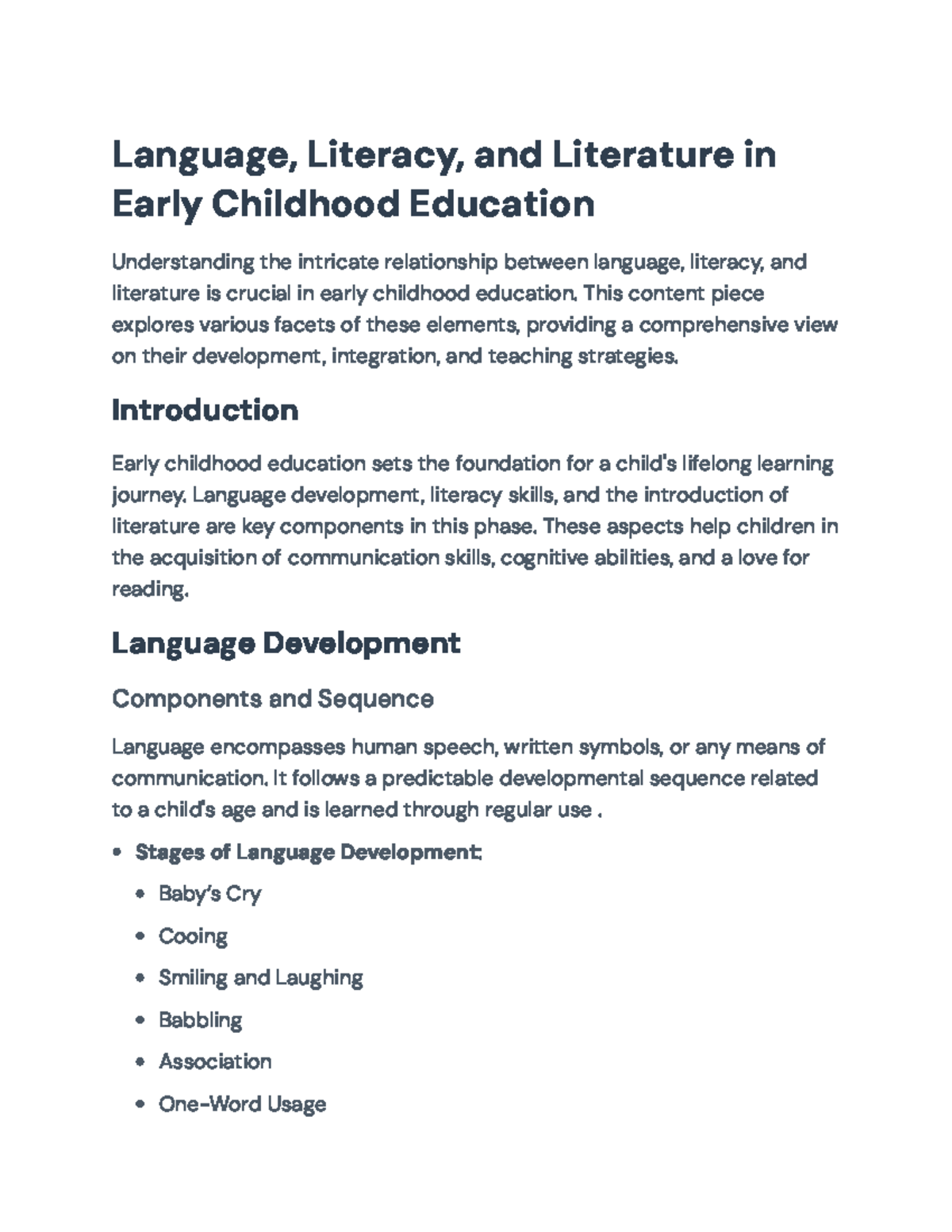 Language and Literacy Development in Early Childhood Education ...
