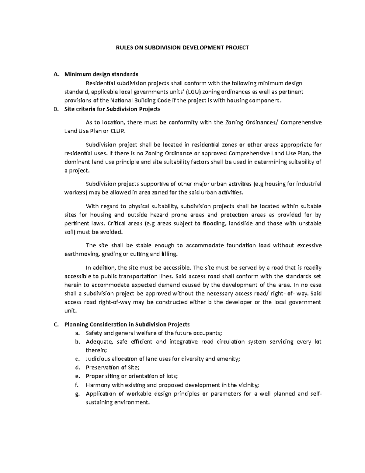 Guidelines for Subdivision Development Project Standards - Studocu