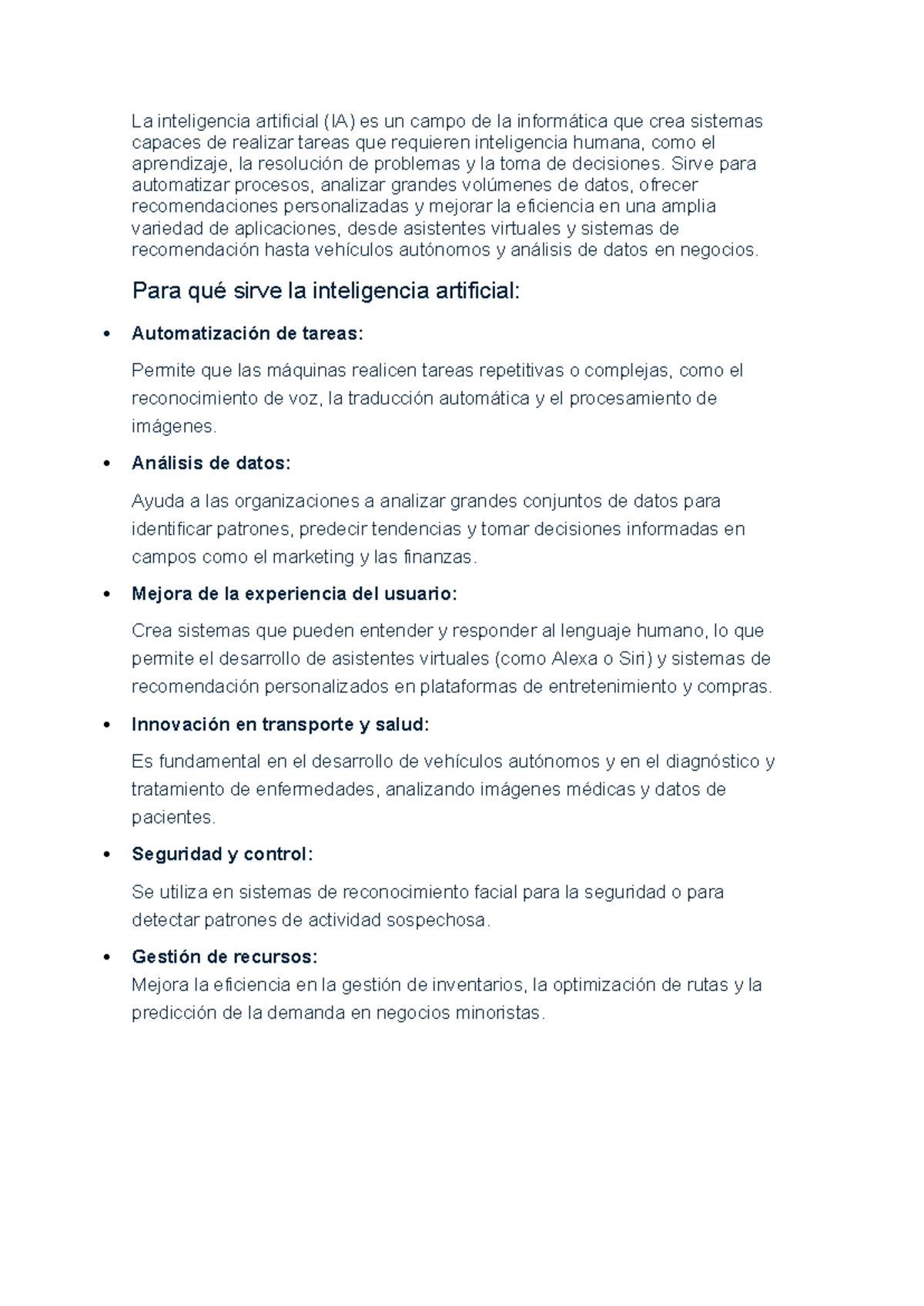 La IA y sus Aplicaciones en la Automatización y Análisis de Datos - Studocu
