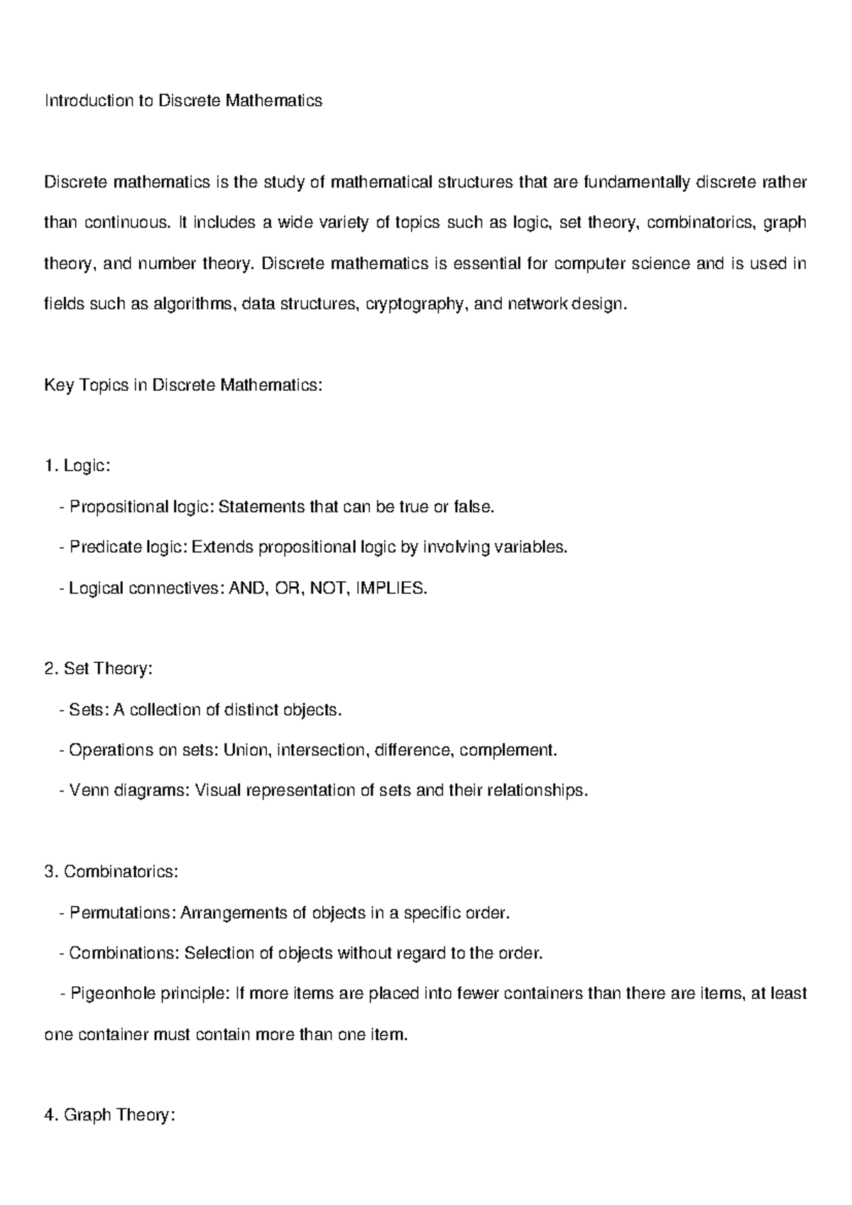 Discrete Mathematics Introductory Notes for CS Course - Studocu