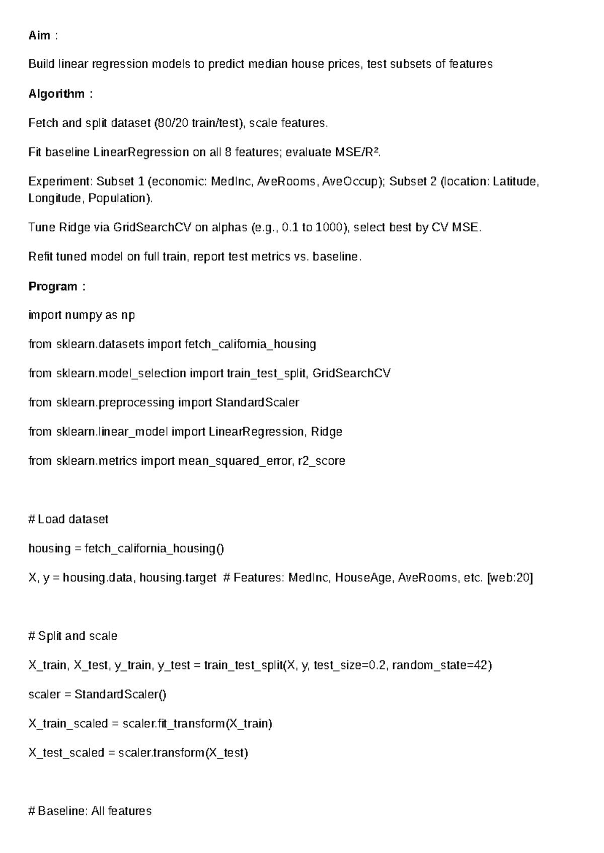 ML EX1: Linear Regression Model for House Price Prediction - Studocu