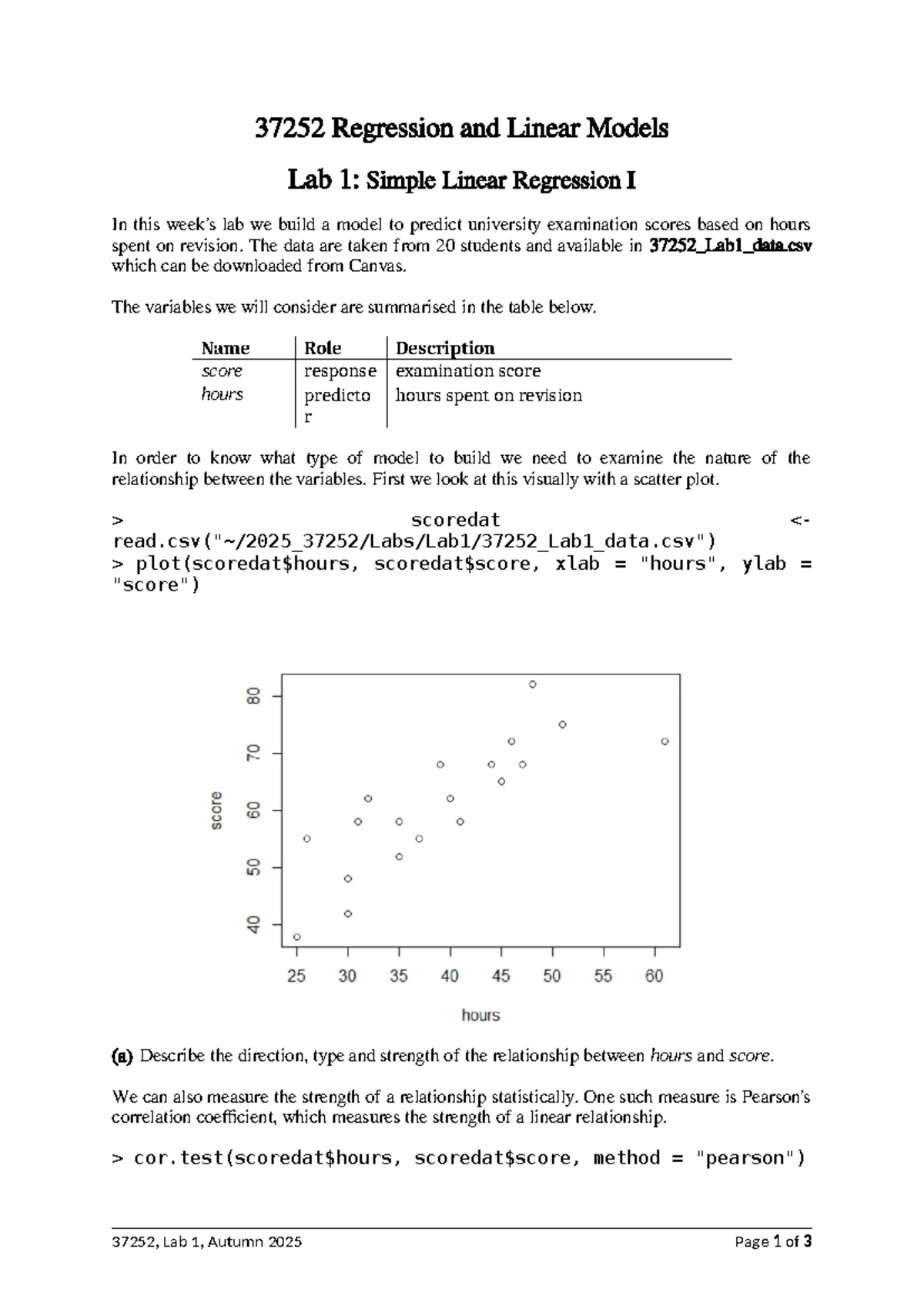 37252 Lab 3: Multiple Linear Regression Analysis - Autumn 2025 - Studocu