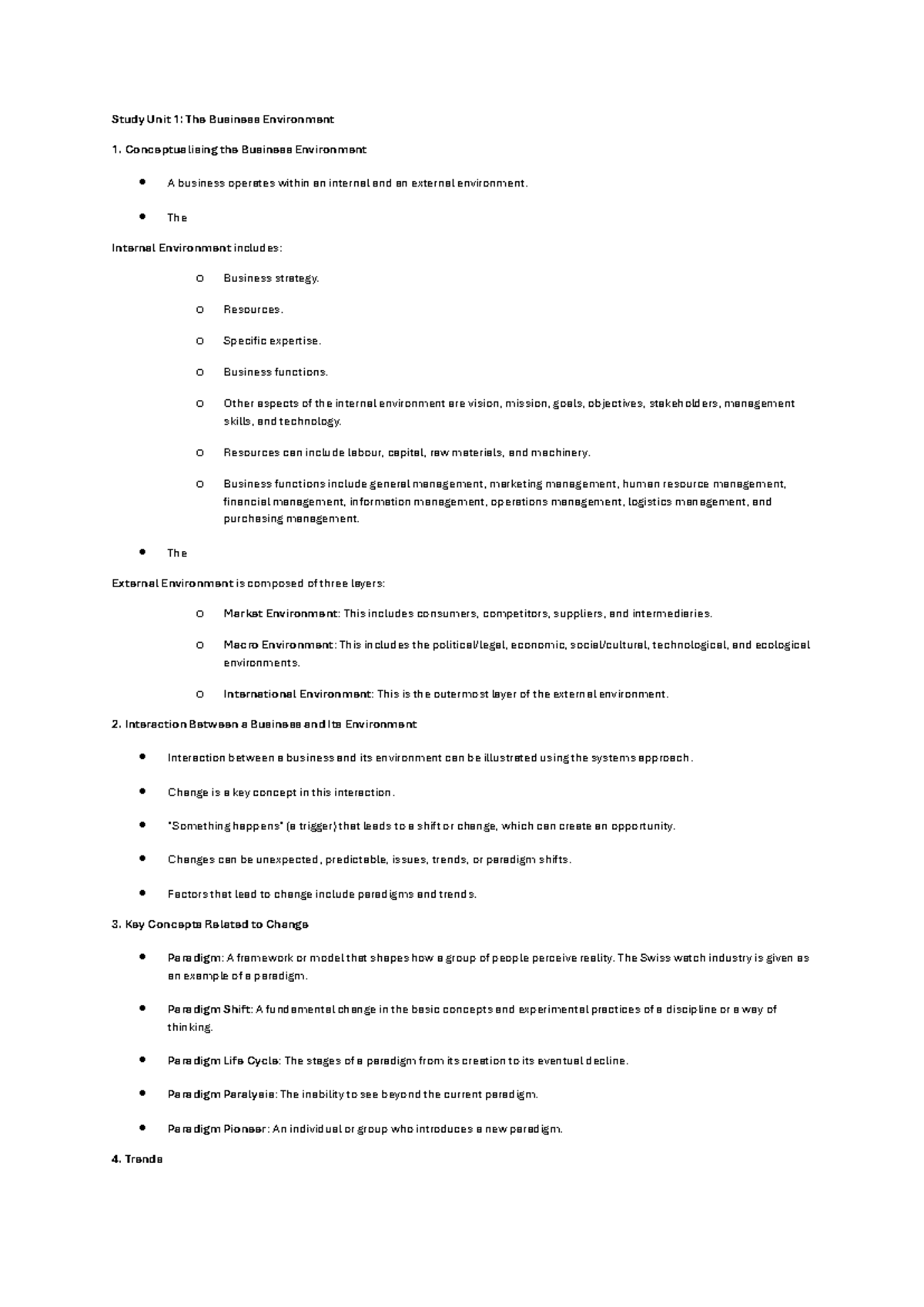Study Unit 1 BMAN223 - Notes - Study Unit 1: The Business Environment ...