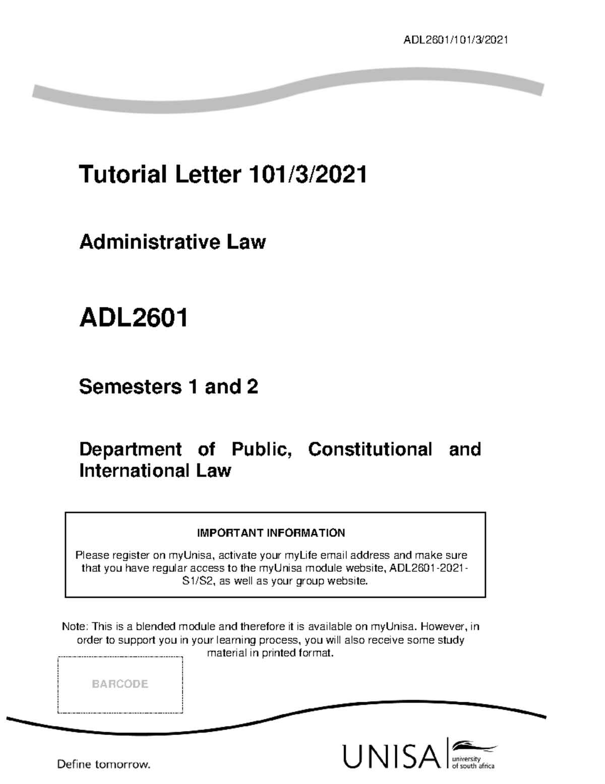 ADL2601 tut letter - extra study material - ADL2601/101/ 3 / 2021 ...