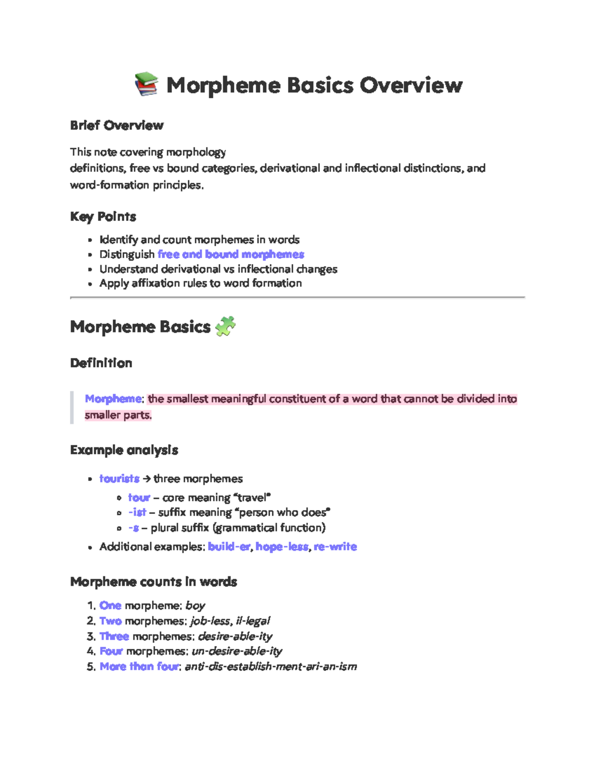 Morpheme Basics Overview: Key Concepts in Morphology (ENG101) - Studocu