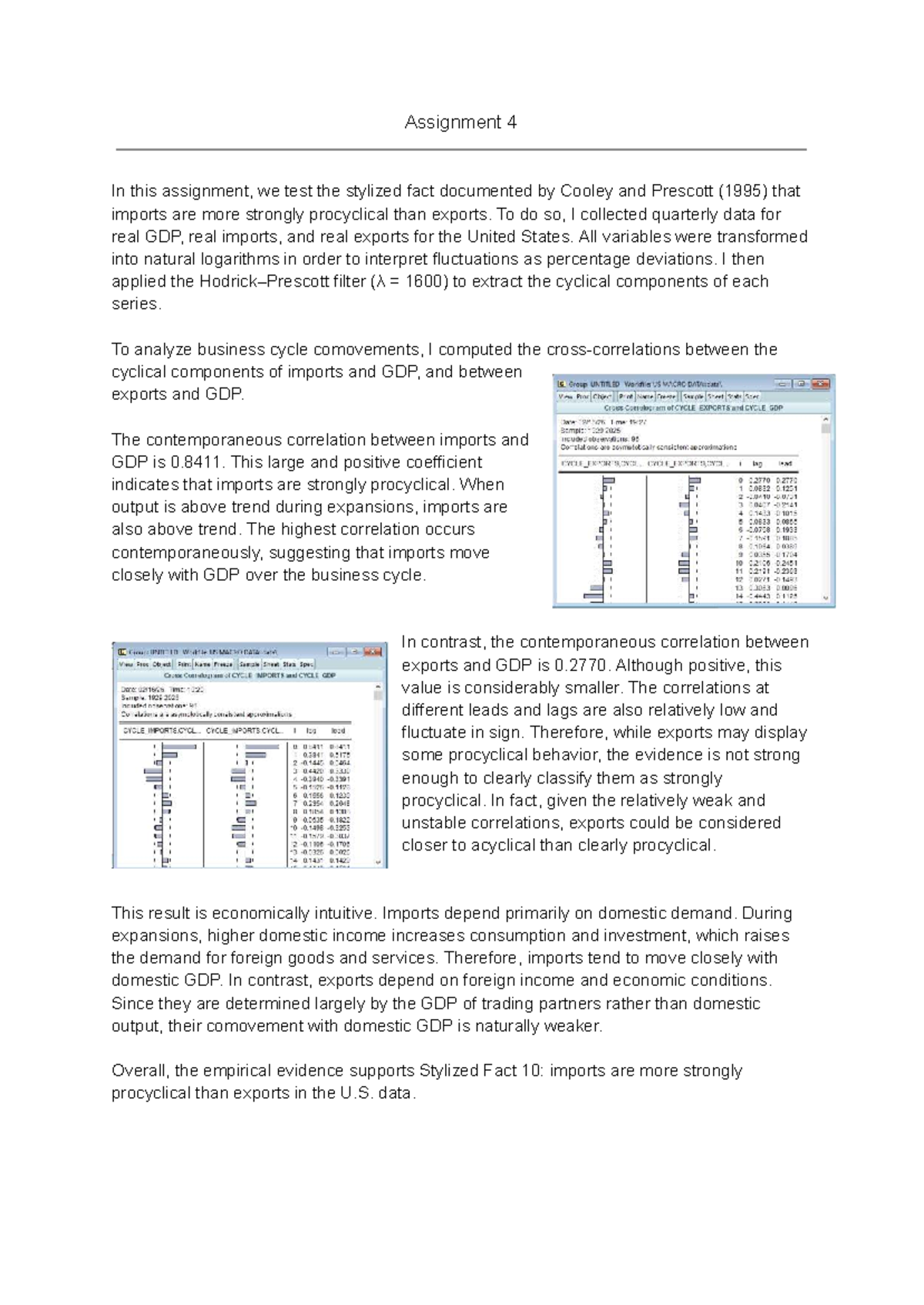 Assignment 4: Procyclicality of Imports vs. Exports Analysis - Studocu