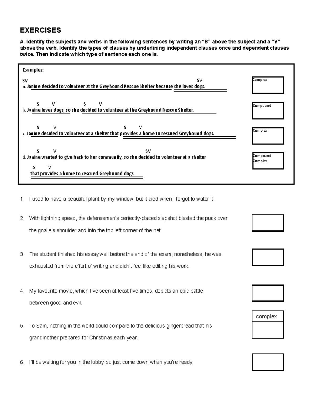 Exercises on Sentence Structure Patterns - Grammar Review - Studocu