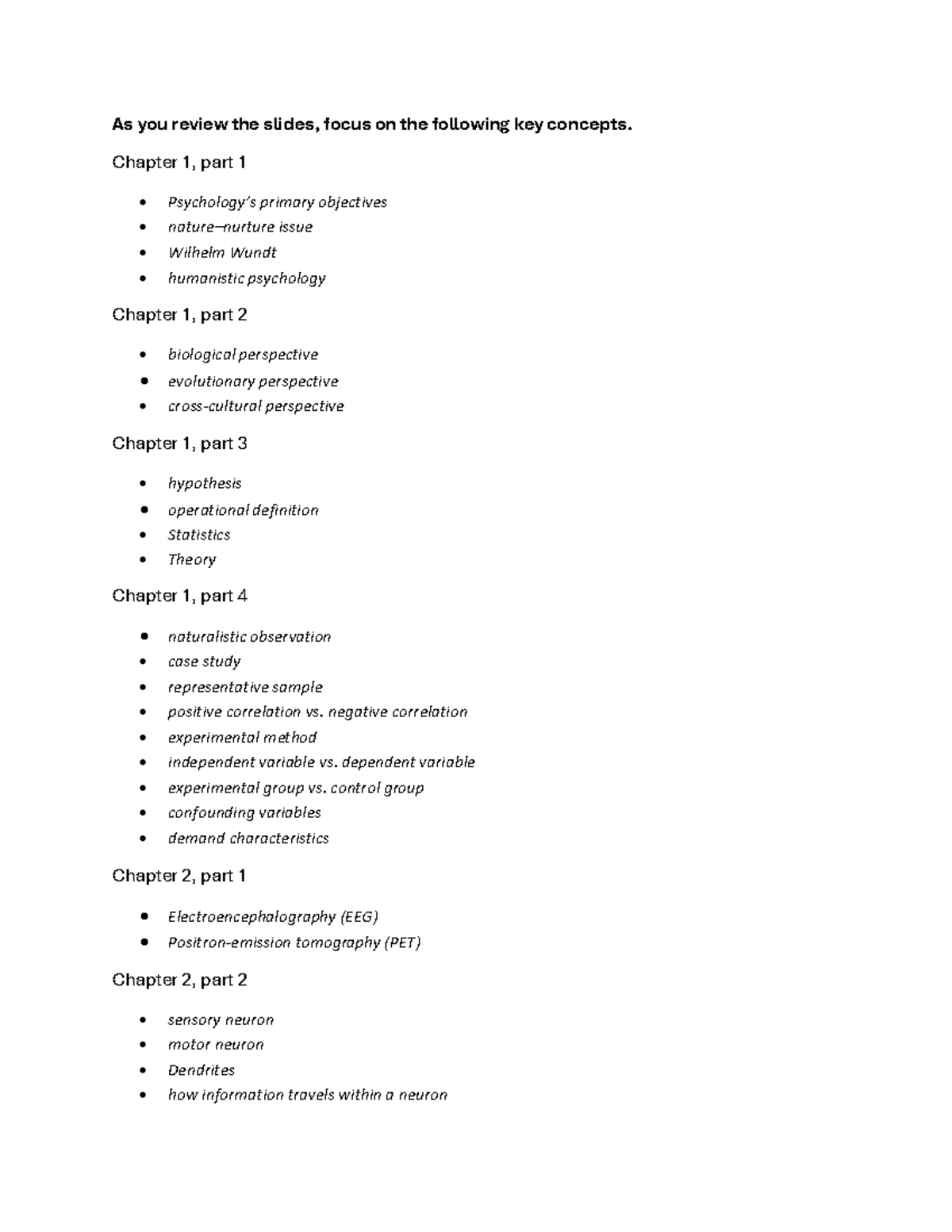 Psychology 101: Key Concepts Overview from Chapters 1-4 - Studocu