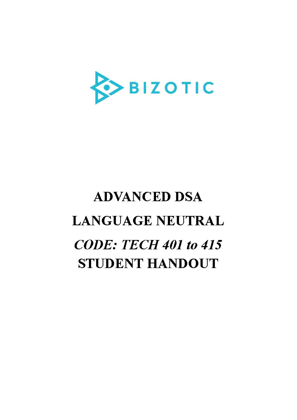 Tech 401-415 Advanced DSA Language Neutral: Student Handout - Studocu