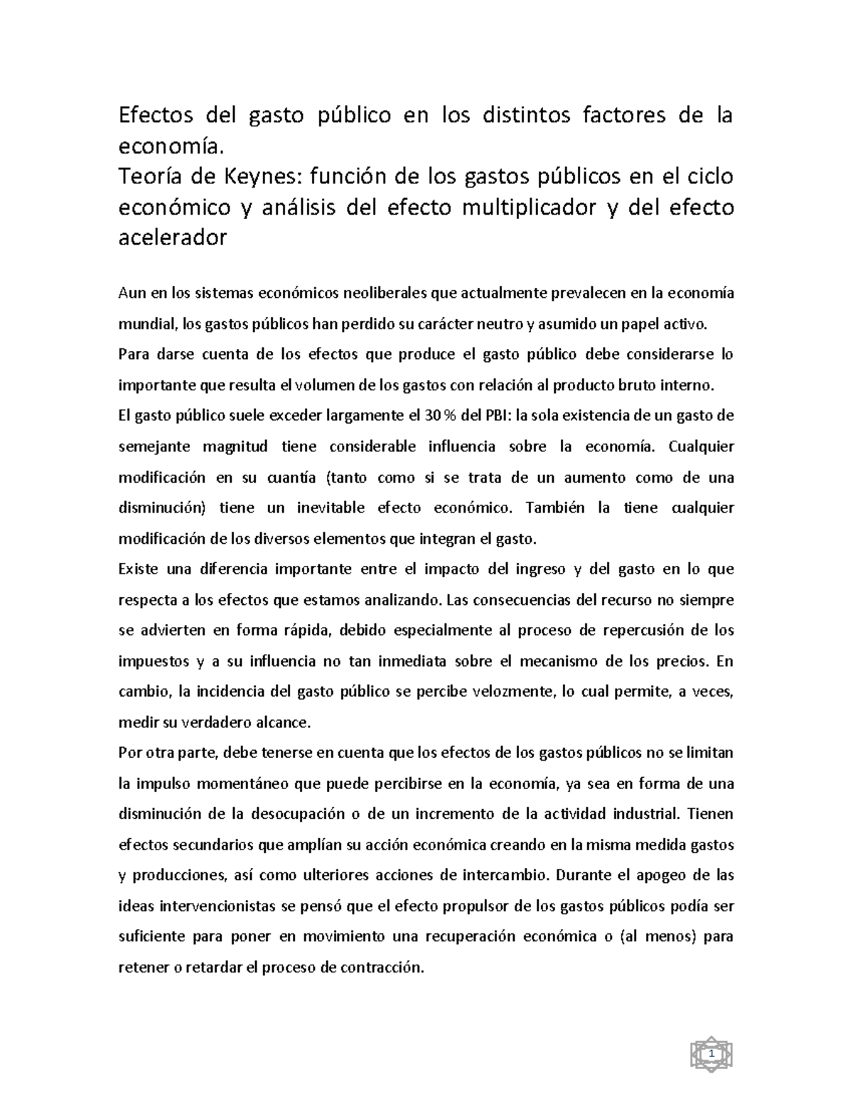 Capítulo 3: Efecto del Gasto Público en la Economía según Keynes - Studocu