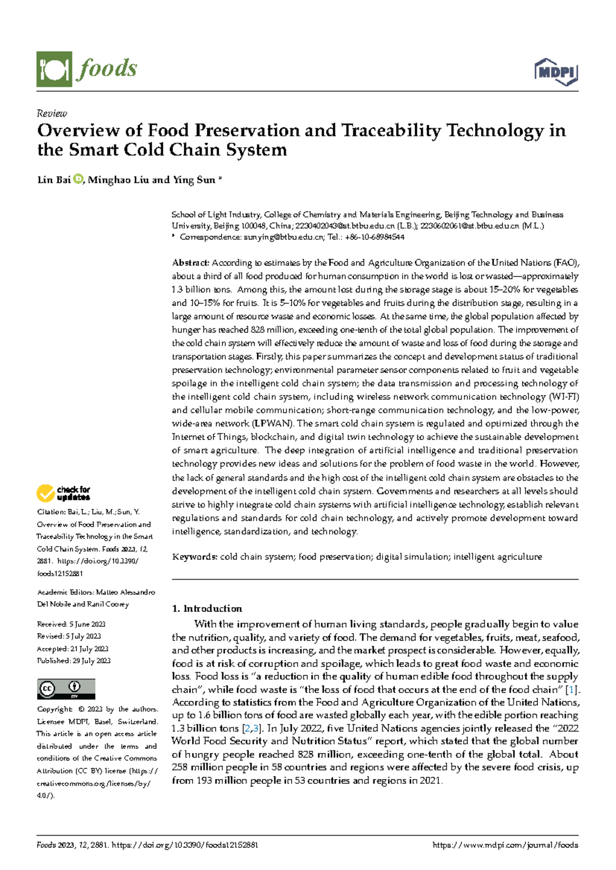 Overview of Food Preservation & Traceability Tech in Smart Cold Chain ...