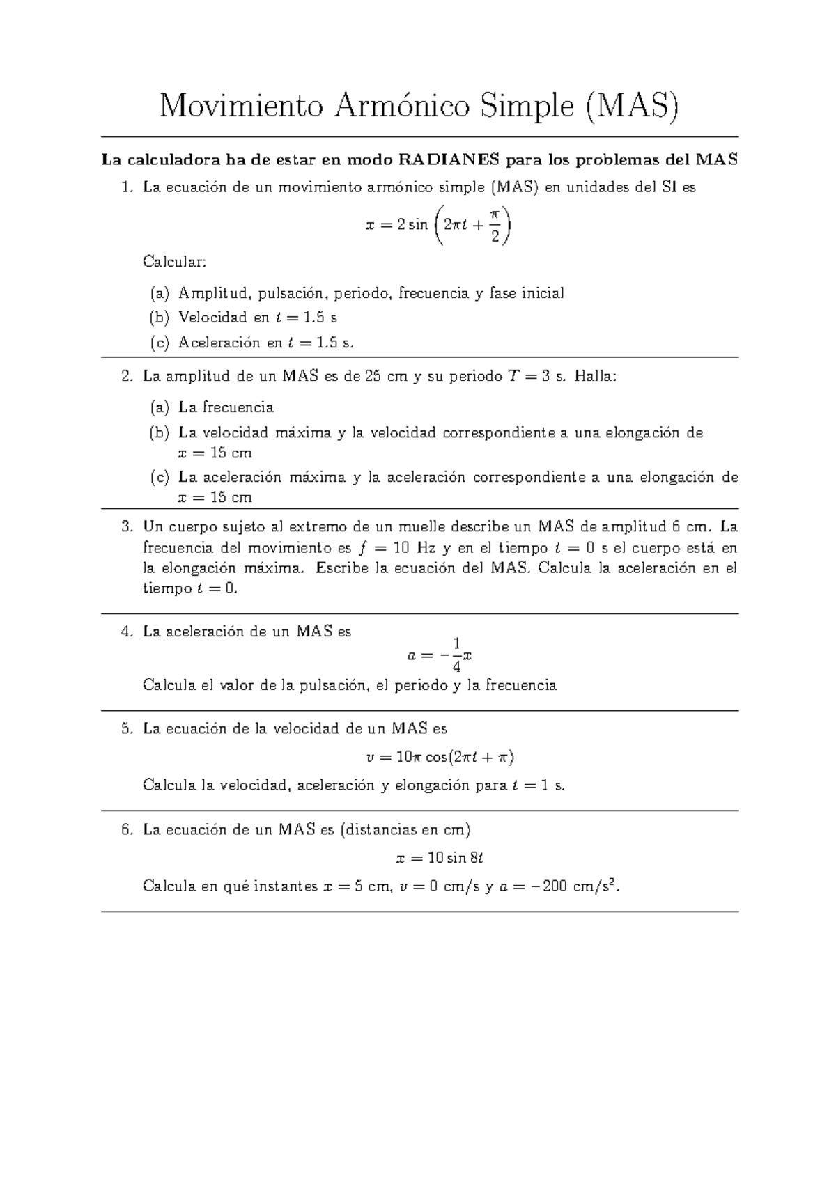 Práctica de Movimiento Armónico Simple (MAS) - Ejercicios y Cálculos ...