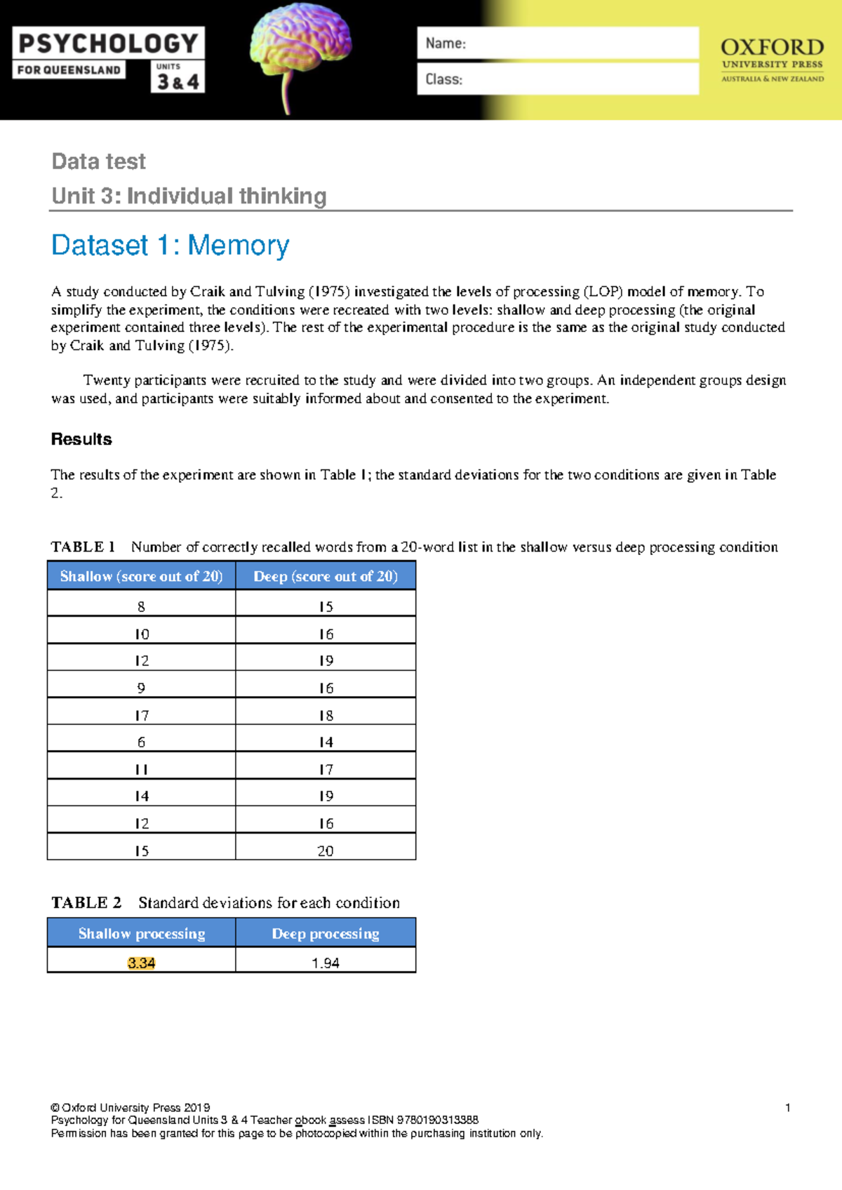 Data Set Unit 3: Memory Processing & Analysis Practice Exam - Studocu