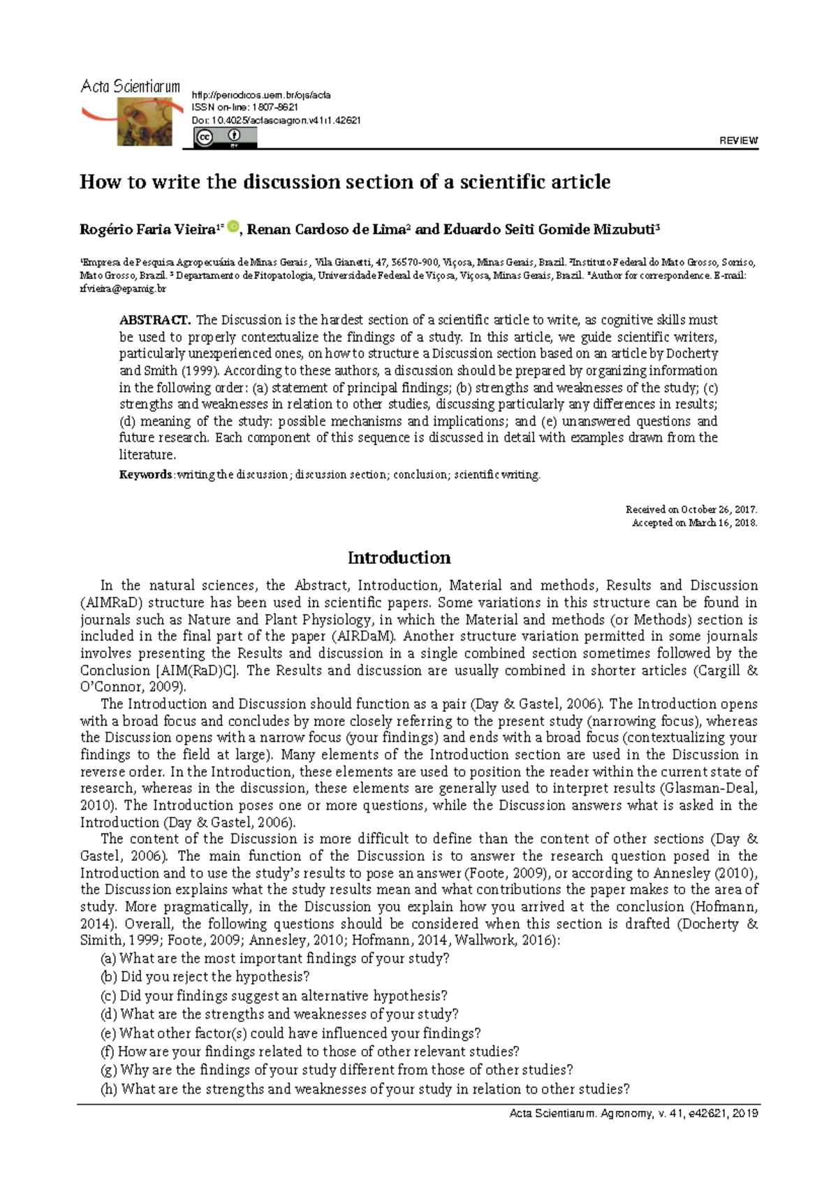 How to Write the Discussion Section of a Scientific Article (REVIEW ...