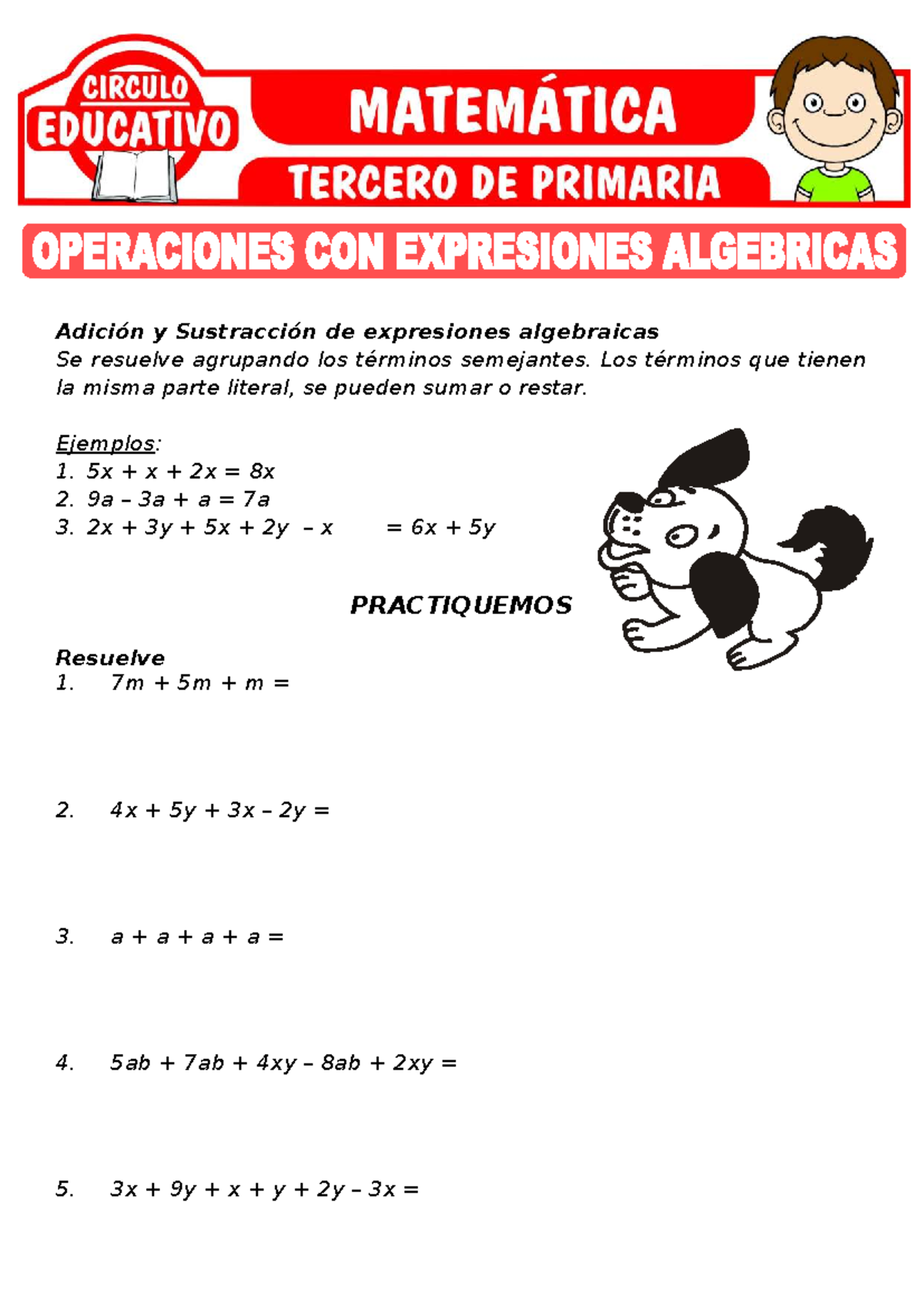 Operaciones con Expresiones Algebraicas - Tercero de Primaria - Studocu