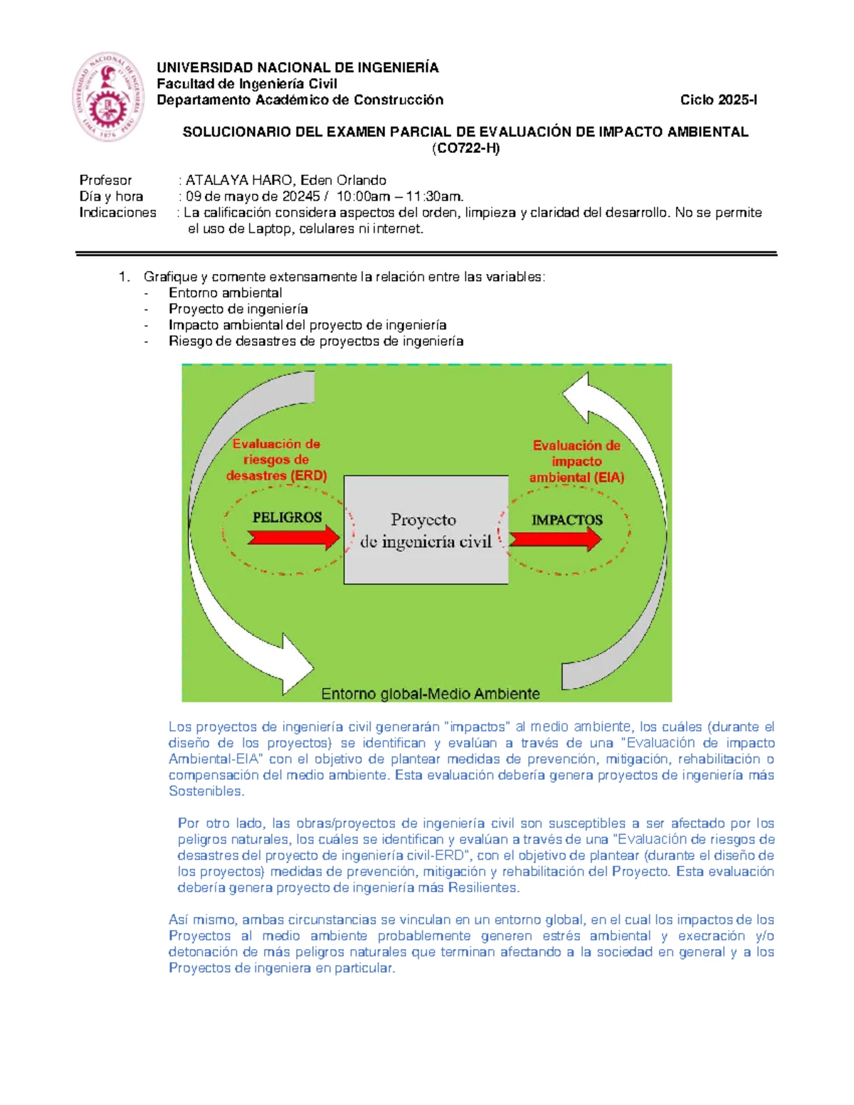 Examen Final CO722H: Evaluación de Impacto Ambiental 2025-1 - Studocu