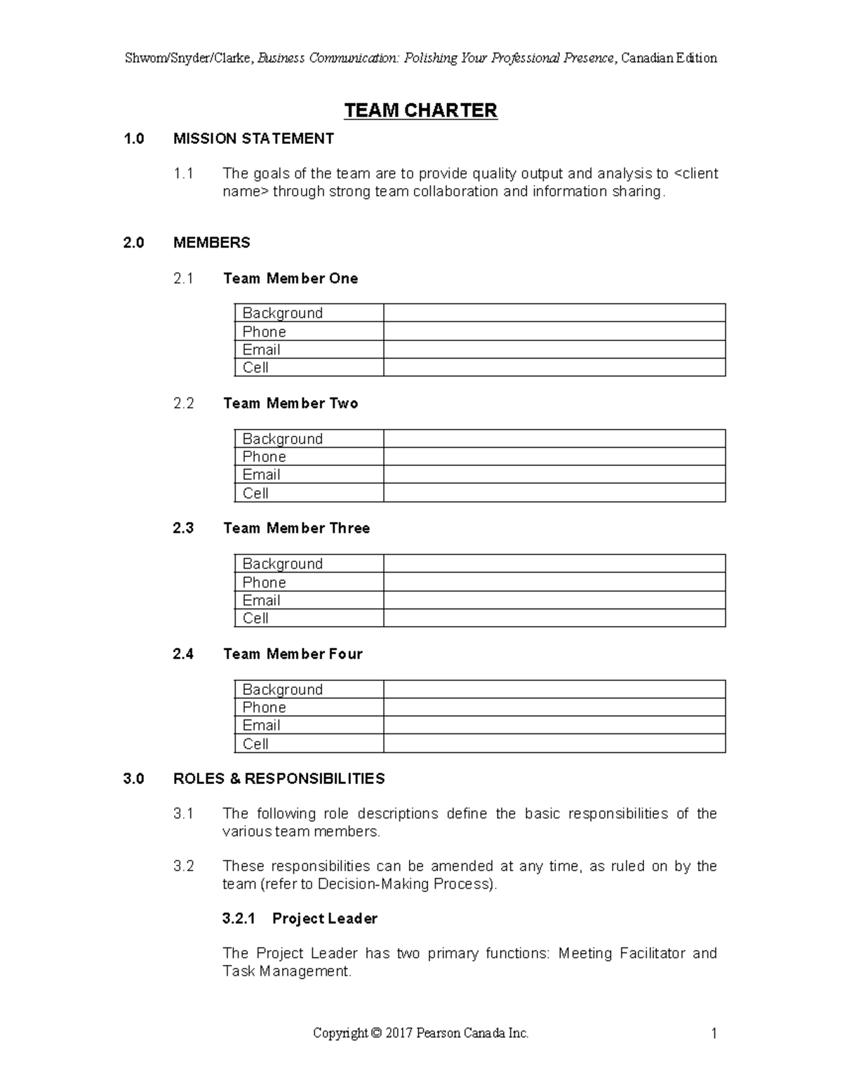 Team Charter Example: Business Communication (BUS 101) - Studocu