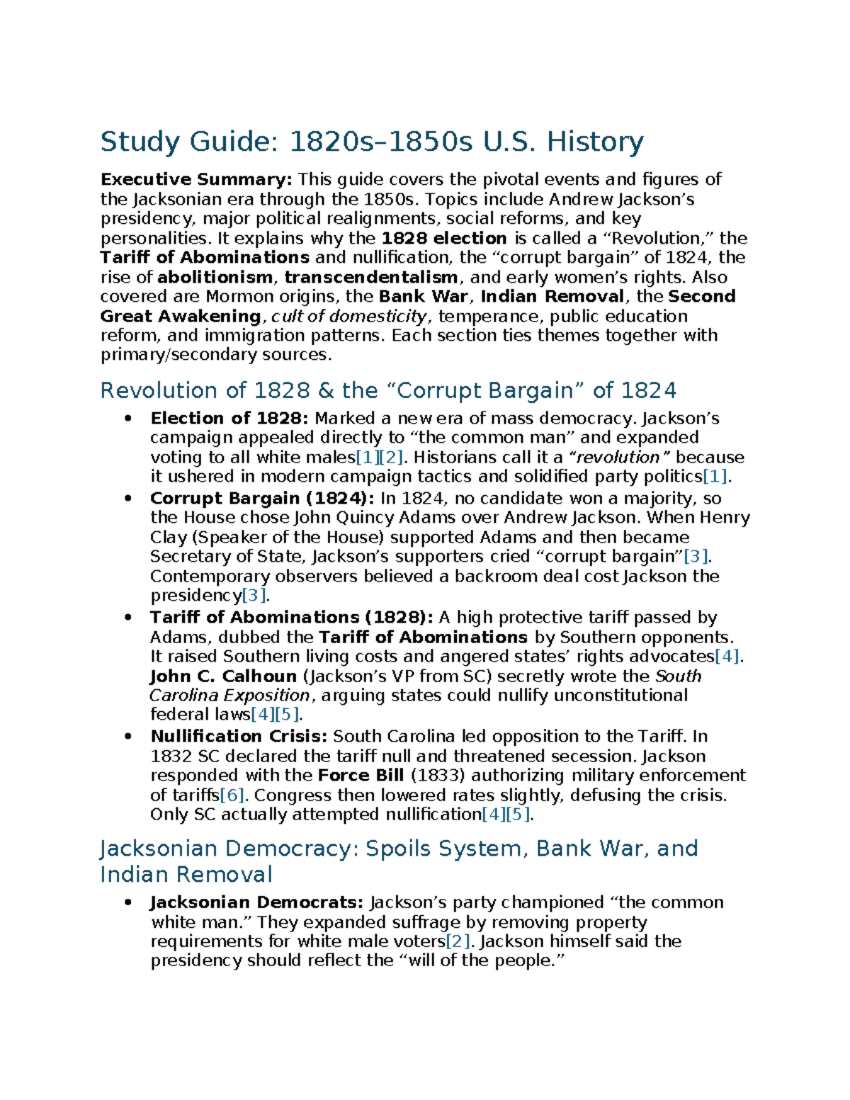 Study Guide: U.S. History (1820s-1850s) - Key Events & Figures - Studocu