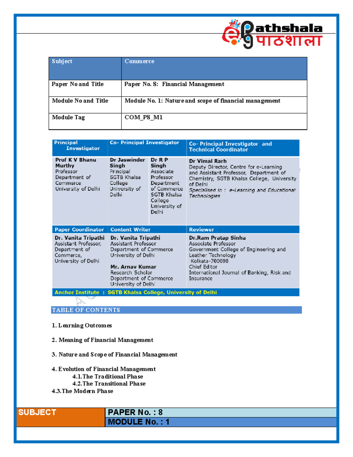 1 Nature and scope of financial management - SUBJECT PAPER No. : 8 ...
